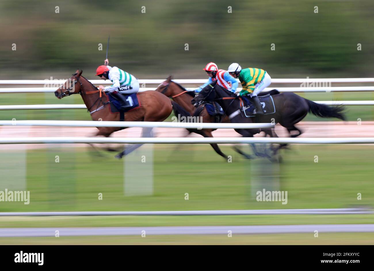 Broomfield Burg (right) ridden by Nico de Boinville before going on to win the Southwell Golf Club Open NH Flat Race (GBB Race) (Div 2) at Southwell Racecourse. Picture date: Tuesday May 4, 2021. See PA story RACING Southwell. Photo credit should read: Mike Egerton/PA Wire. RESTRCITIONS: Use subject to restrictions. Editorial use only, no commercial use without prior consent from rights holder. Stock Photo