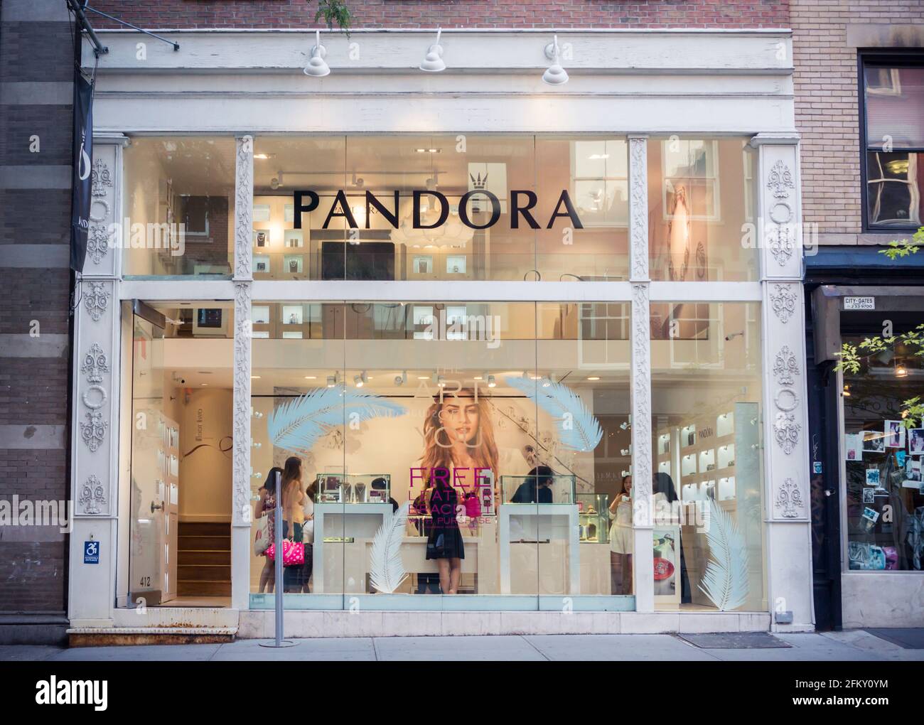 New York, USA. 11th June, 2015. A store of the Pandora chain of jewelry stores in Soho in New York on Thursday, June 11, 2015. Pandora, a Danish company, is mostly associated with their charm bracelets. (Photo by Richard B. Levine) Credit: Sipa USA/Alamy Live News Stock Photo