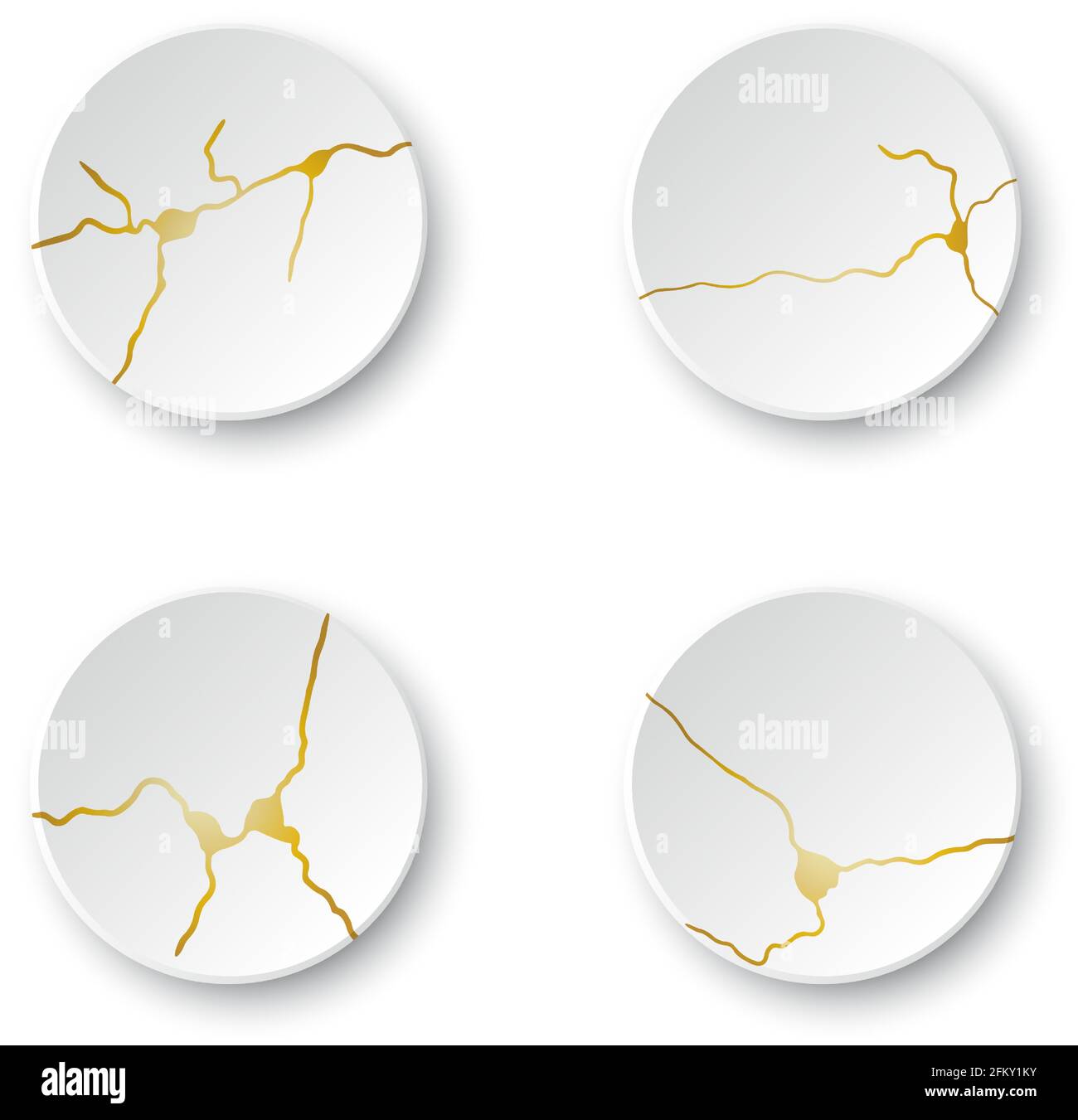 Gold Kintsugi cracks set. Broken and crack effect, craquelure and damaged texture. Vector illustrations can be used for kintsugi decorations, wall Stock Vector