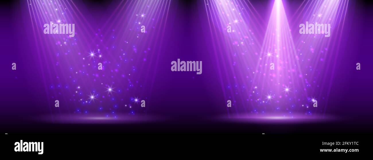 Purple spotlight. Set of bright lighting with spotlights of the stage