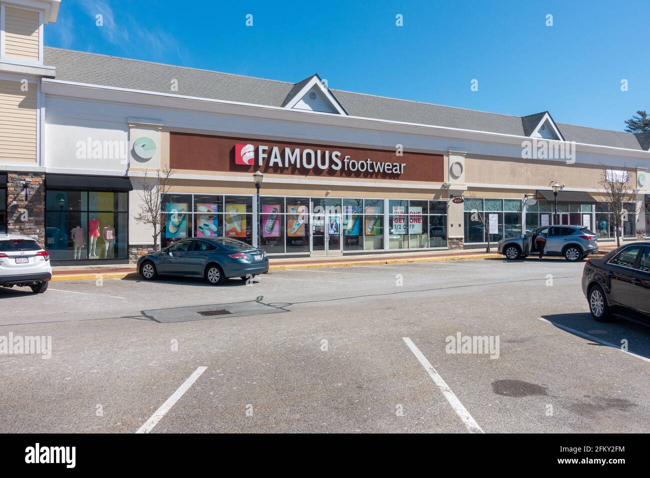 Famous Footwear Retail Chain for Shoes Storefront at Wareham Crossing, Wareham, Massachusetts USA Stock Photo
