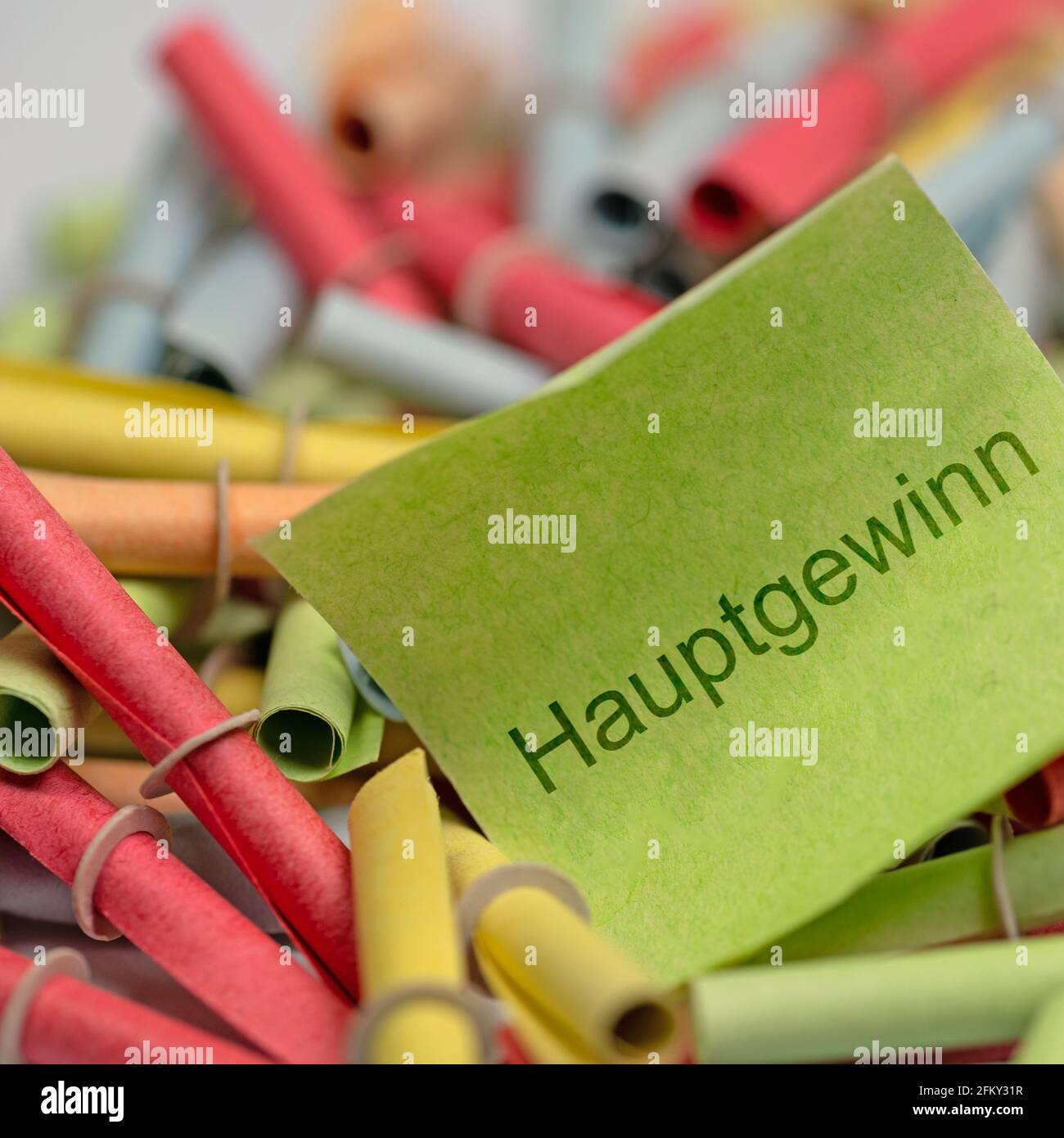 Colorful lottery ticket with the text 'Hauptgewinn', translation 'main prize' Stock Photo