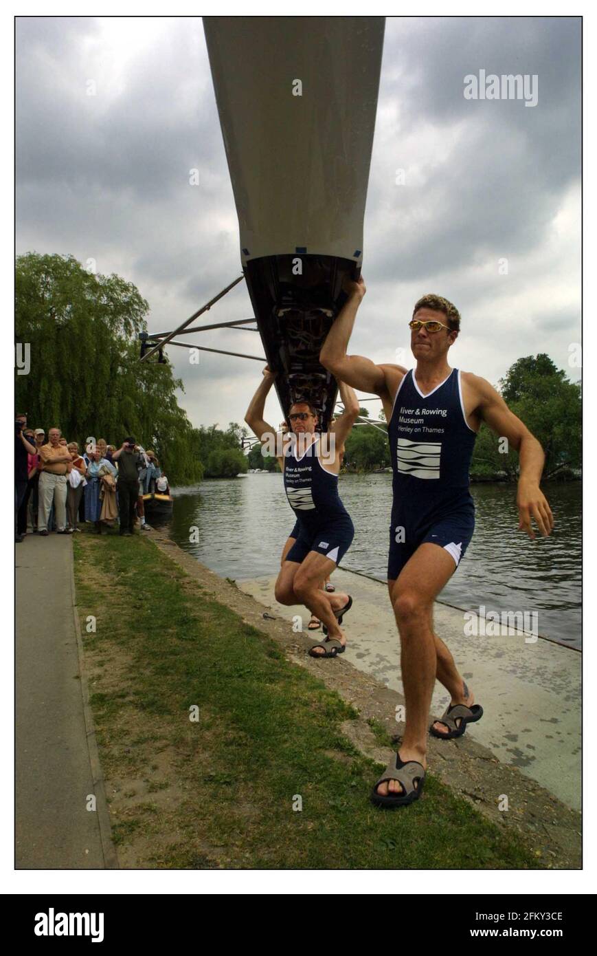 SIR Steve Redgrave,Mathew Pinsent,James Cracknell and Tim Foster for the last time, rowed the boat in which they won Olympic Gold at Sydney to the River and Rowing Museum in Henley-on-Thames Stock Photo