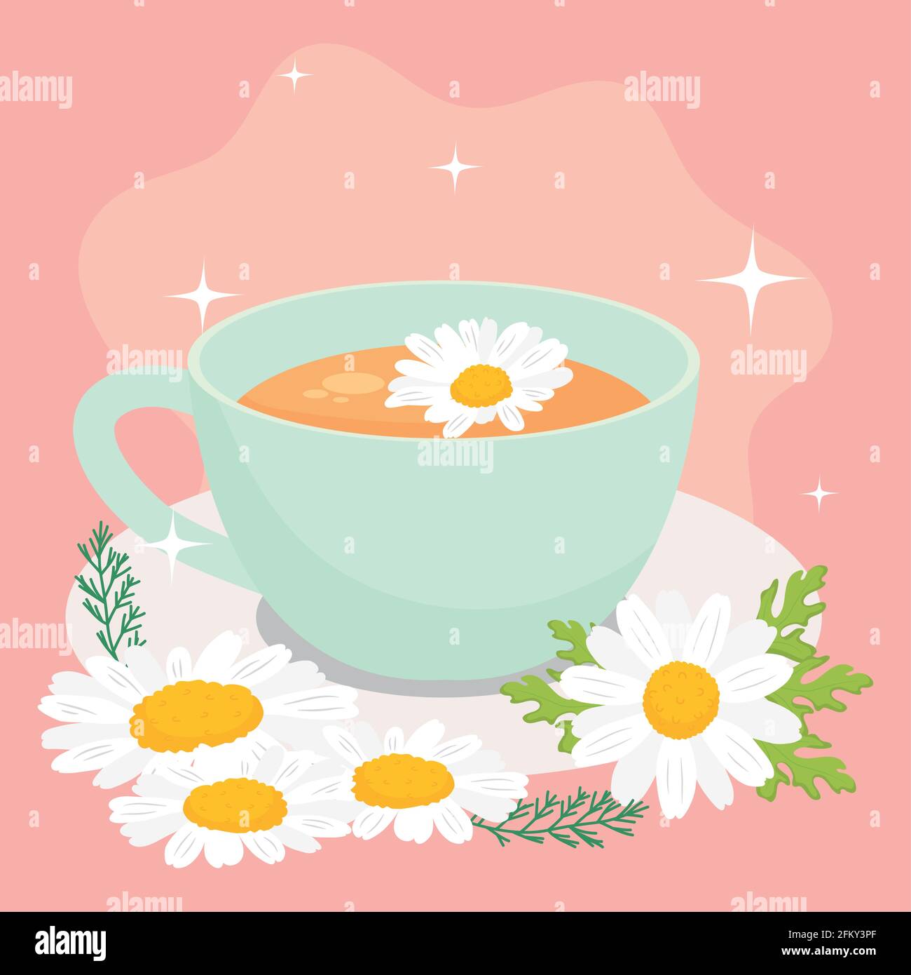 chamomile tea cup and flowers illustration Stock Vector Image & Art - Alamy