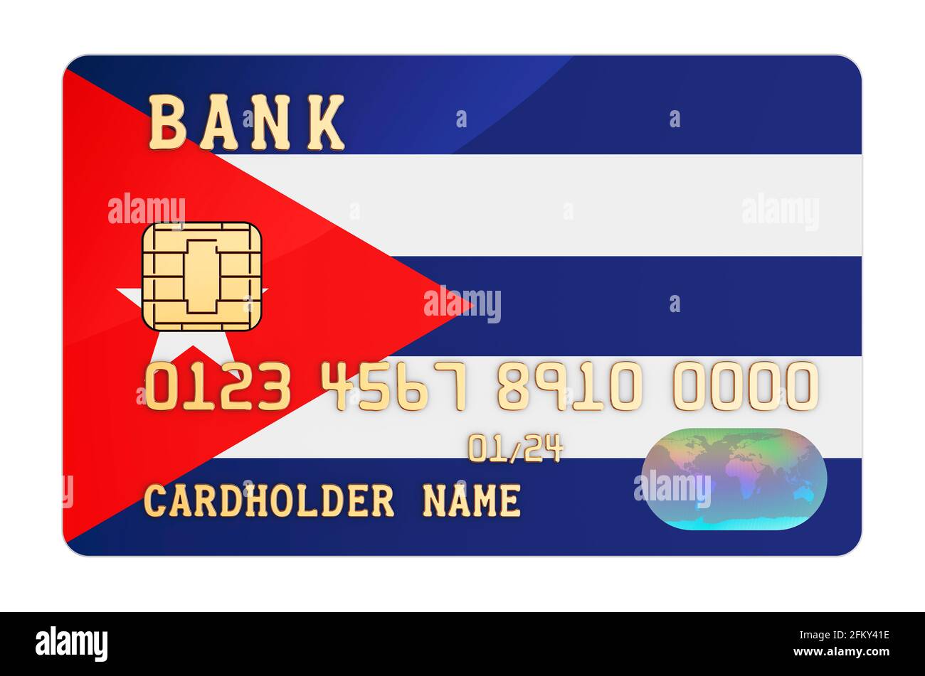 Bank credit card featuring Cuban flag. National banking system in Cuba concept. 3D rendering