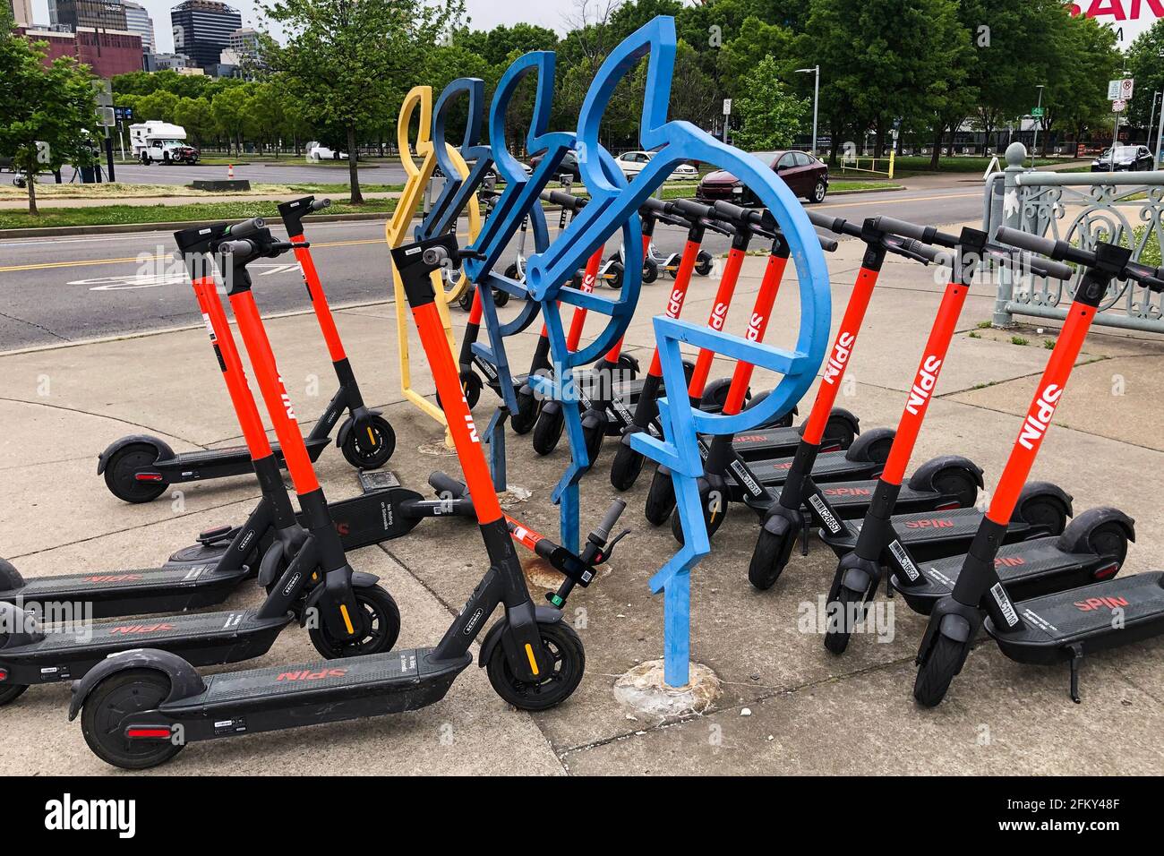Scooter shares are located in the downtown area of Nashville, Tennessee