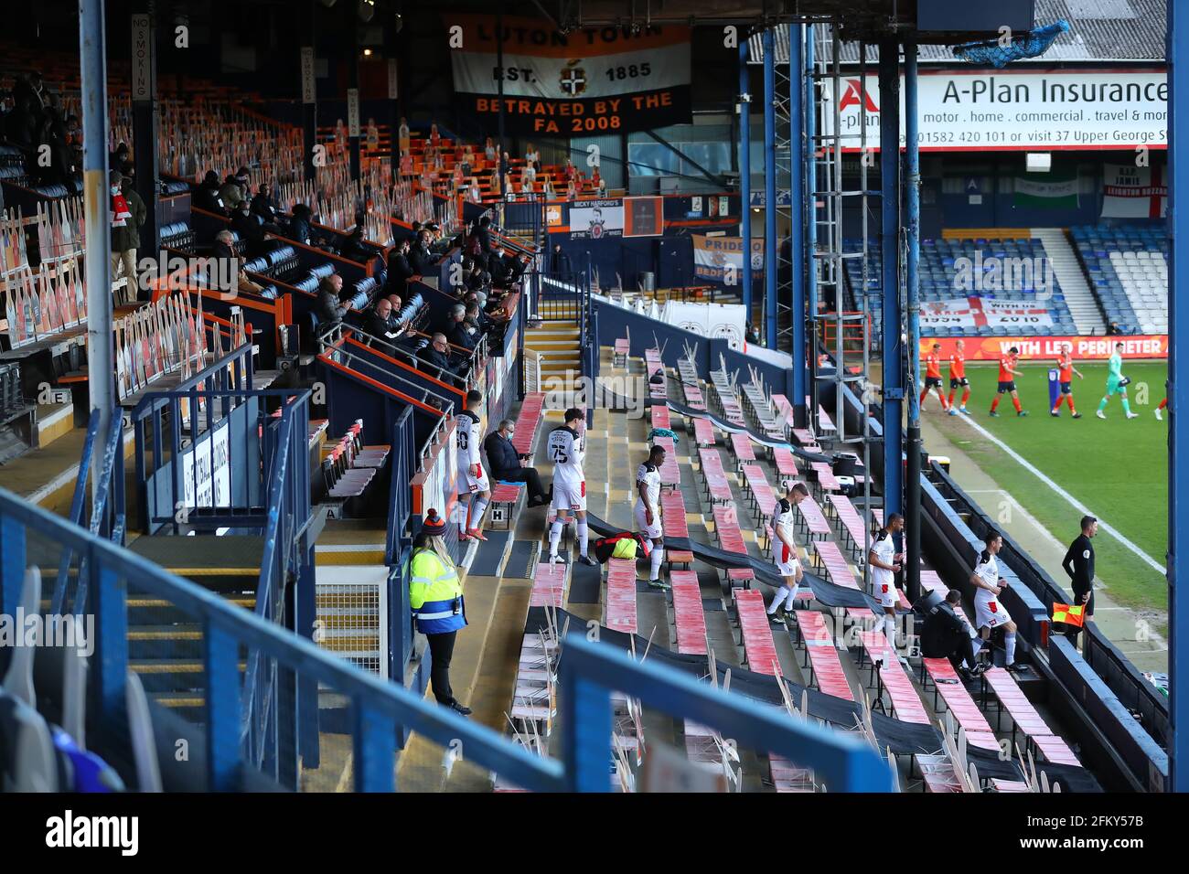Luton, UK. 4th May, 2021. English Football League Championship Football,  Luton Town versus Rotherham United; The Rotherham United players walk out  of the temporary changing rooms Credit: Action Plus Sports/Alamy Live News