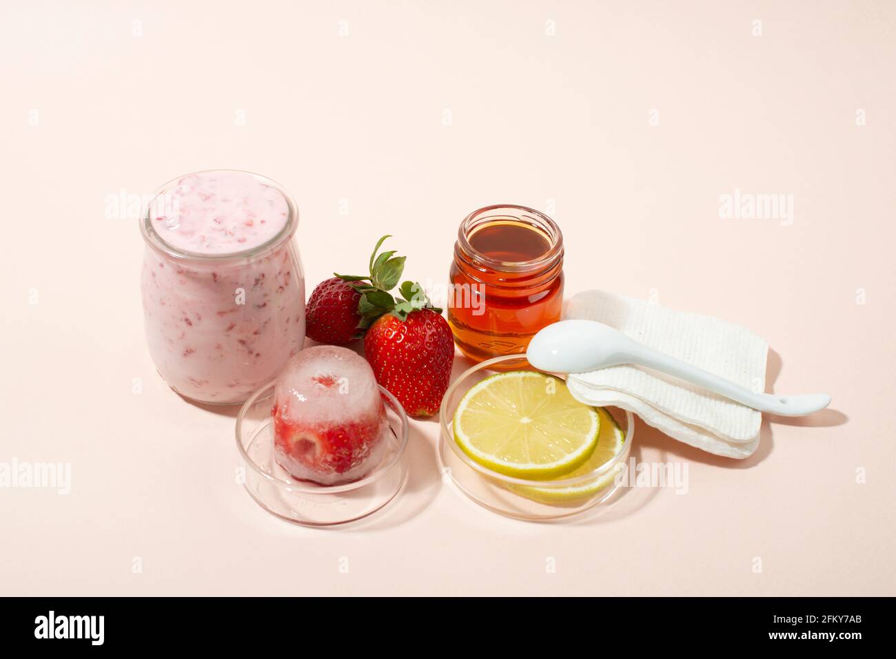 Homemade strawberry face mask ingredients strawberry, yoghurt, honey