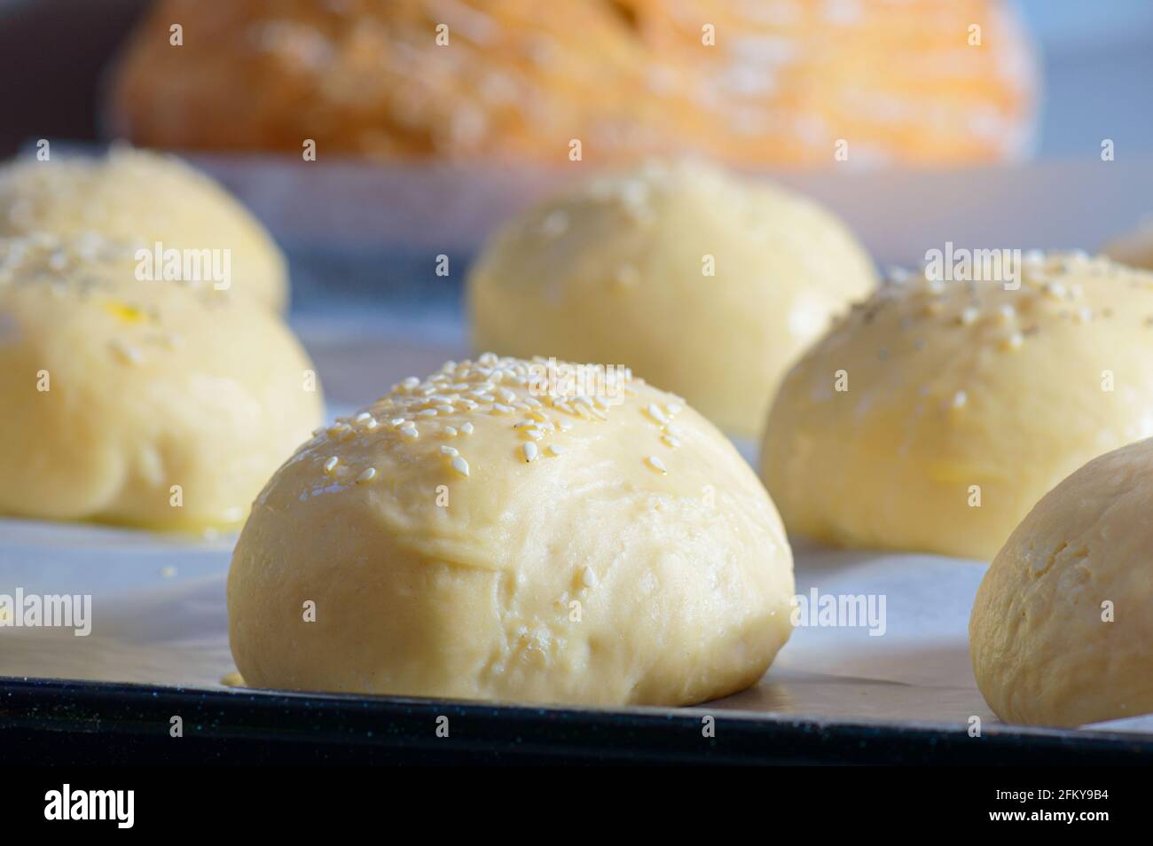 Home baking artisan brioche burger buns. Cooking bread Stock Photo Alamy