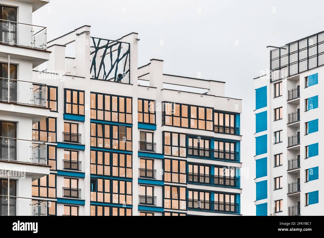 Image showcasing New modern high-rise apartment urban building exterior, facade of a ...