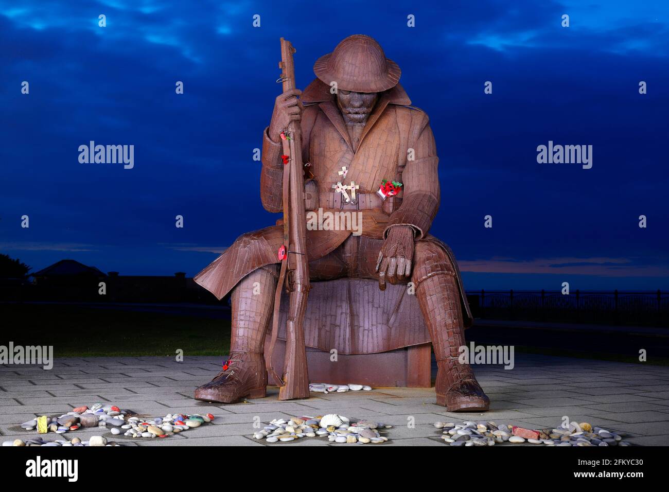 World War 1 statue by Ray Lonsdale, entitled 'Eleven o one' & located in Seaham, County Durham Stock Photo