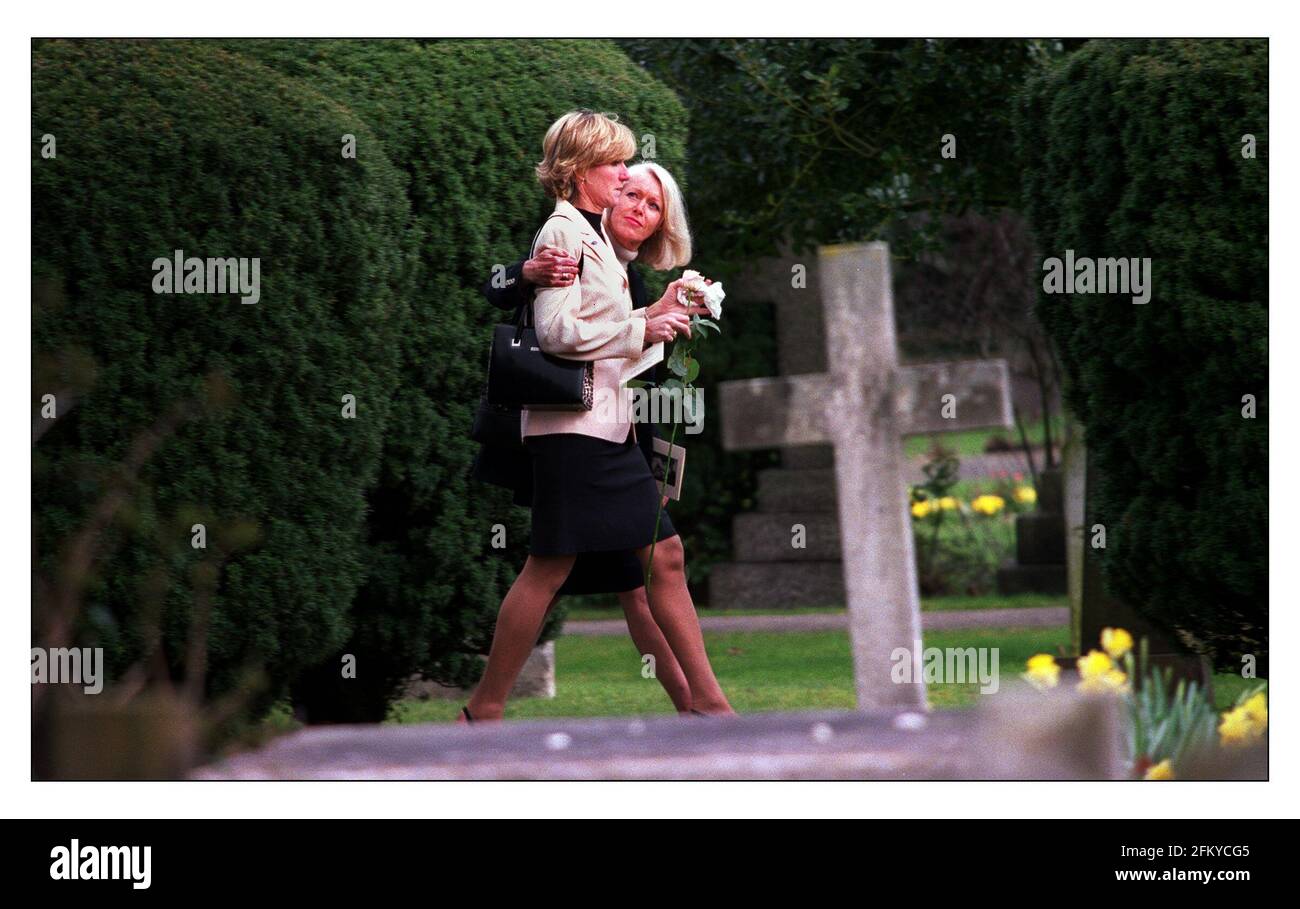 Jane Blackman mother of Lucie Blackman March 2001 comforted by a friend while leaving the service held for her in Chislehurst, London. Stock Photo