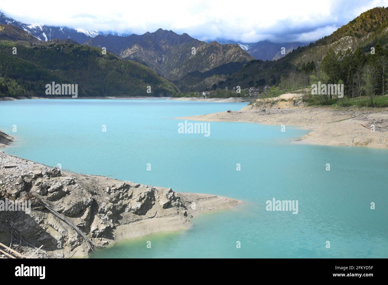 Barcis alpine lake with cloudy sky at Valcellina-Prodenone,Italy attractions on Dolomites Stock Photo