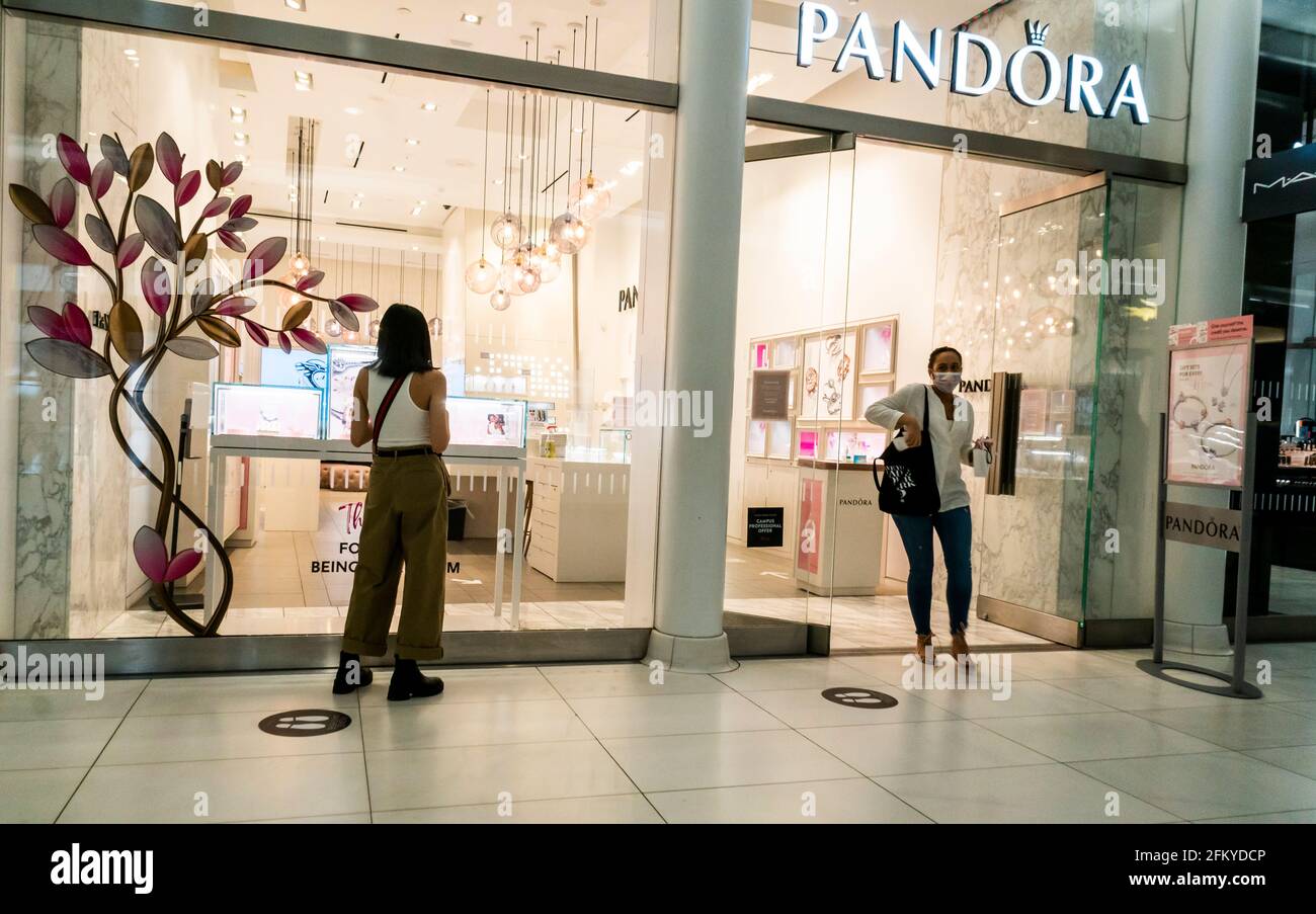 A store of the Pandora chain of jewelry stores in the World Trade Center in  New York on Tuesday, May 4, 2021. Pandora, a Danish company, announced that  it will no longer
