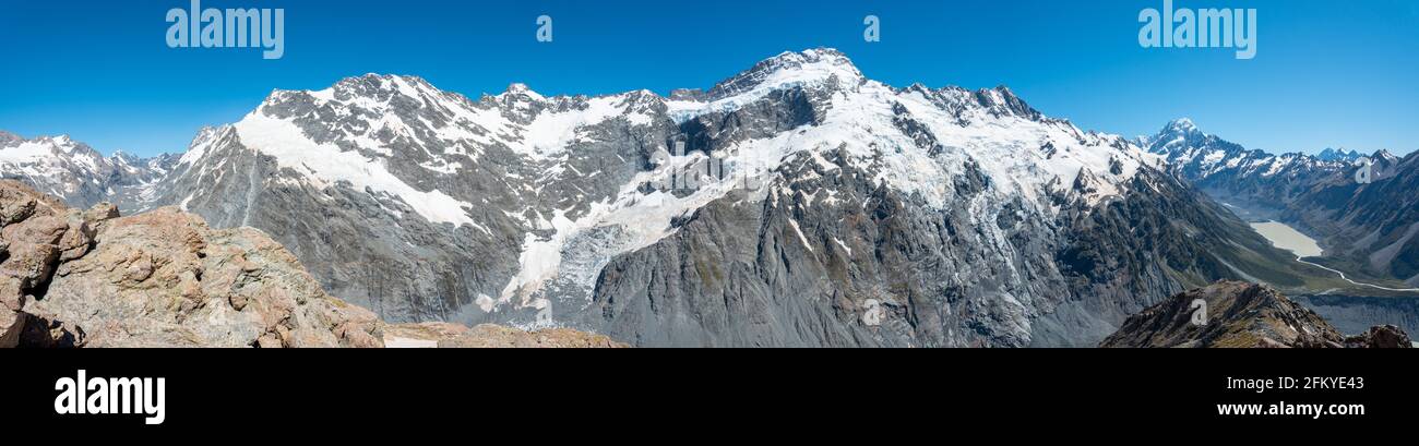 Mount Sefton from Mueller Hut Route, Mount Cook in the background, South Island of New Zealand Stock Photo