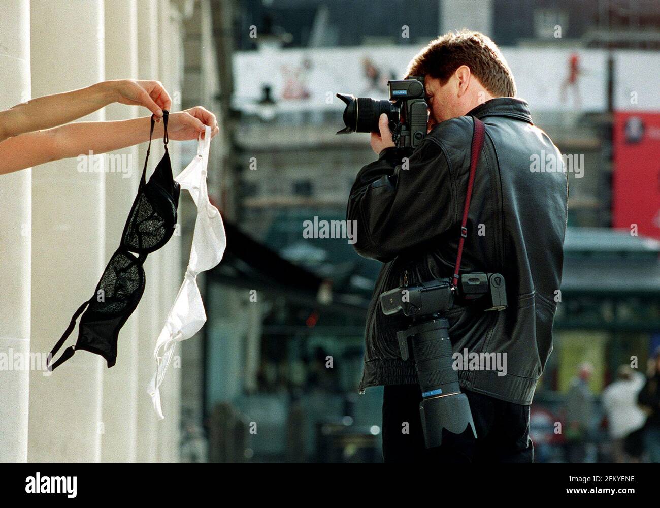 TWO GIRLS MODEL THE NEW BIOFORM BRA FROM CHARNOS CREATED BY DESIGNERS  SEYMOUR POWELL. THE DESIGN OF THE BRA WILL APPARENTLY REVOLUTIONISE THE WAY  BRAS HAVE BEEN PREVIOUSLY MADE Stock Photo - Alamy