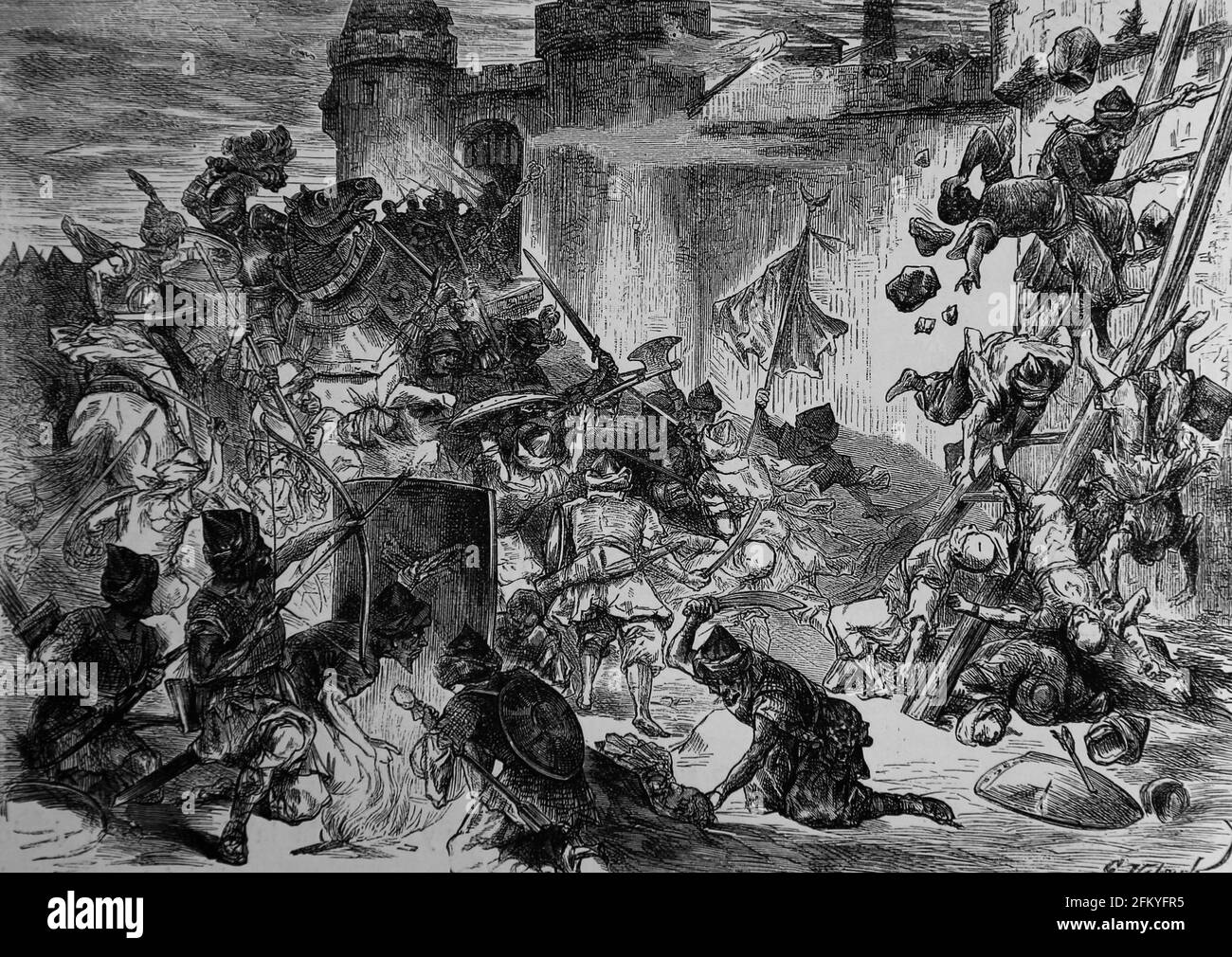 Siege of Vienna by the Ottoman Empire, 1529. Engraving. Stock Photo