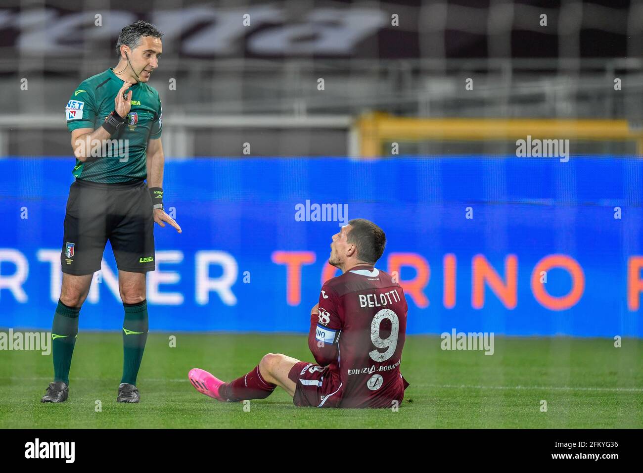Turin, Italy. 3rd, May 2021. Referee Gianluca Aureliano seen during the Serie A match between Torino FC and Parma Calcio at Stadio Grande Torino in Turin, Italy. (Photo credit: Gonzales Photo - Tommaso Fimiano). Stock Photo