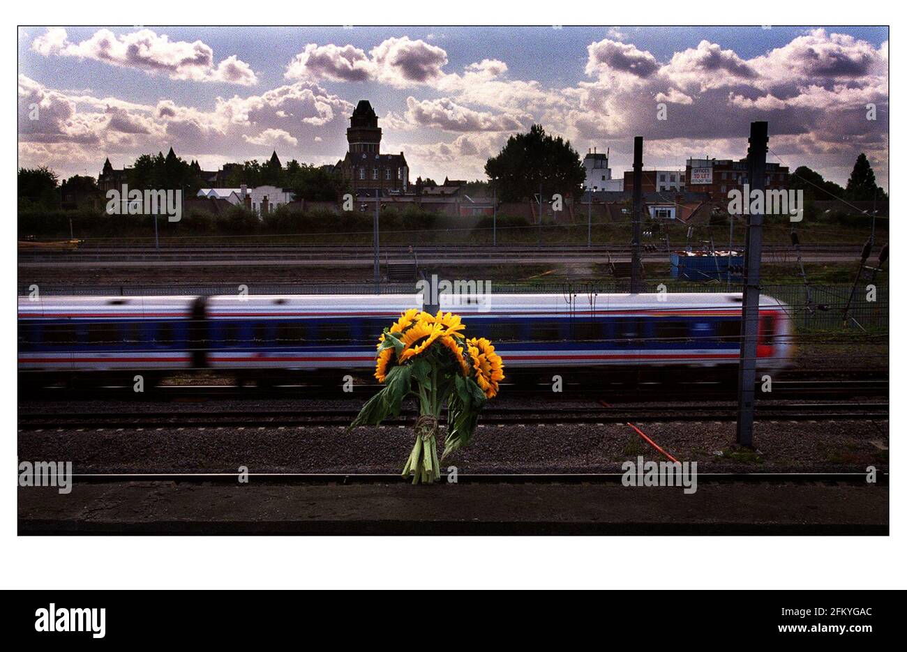 The Ladbrook Grove Train accident.  Flowers at a memorial service a year to the day after the accident. Stock Photo