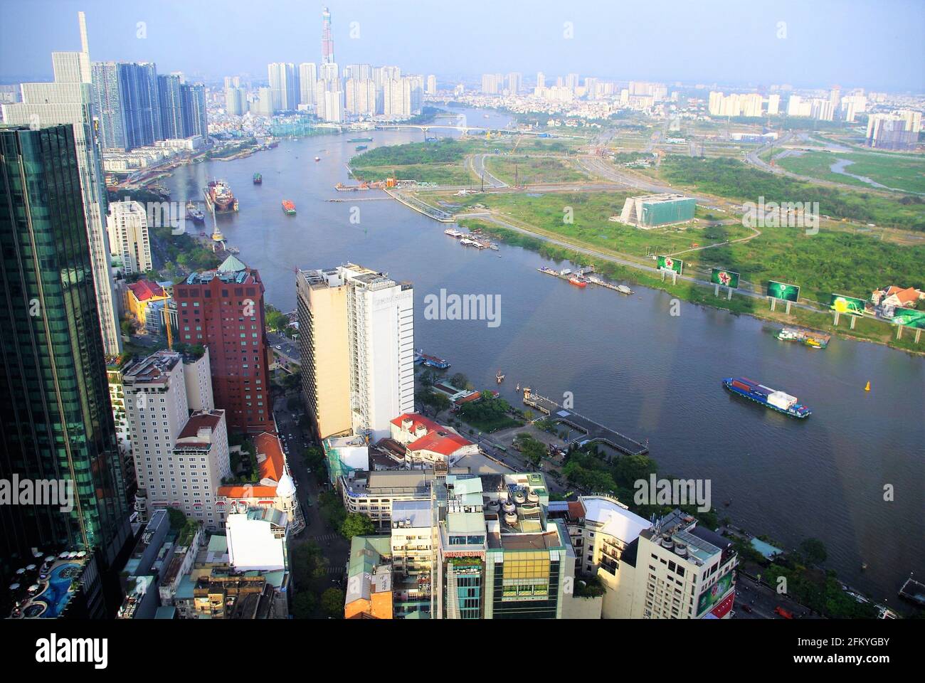 Aerial views of the Saigon River and the city from the 60th floor of the Bitexco Tower, Ho Chi Minh City, Vietnam, Asia Stock Photo