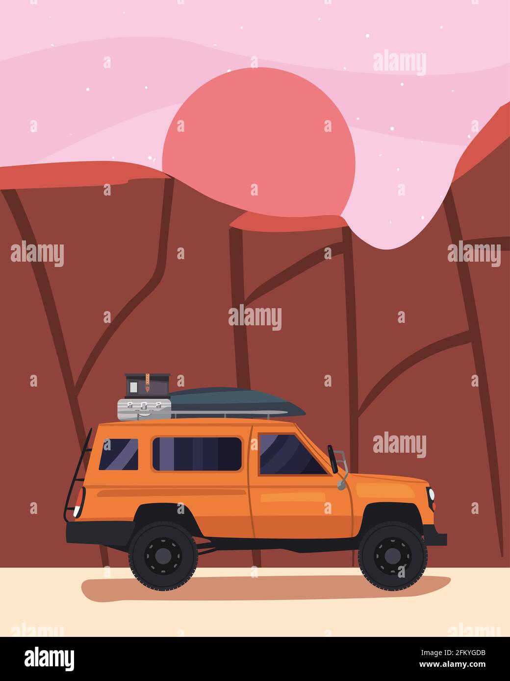 orange camper trailer at landscape Stock Vector Image & Art - Alamy