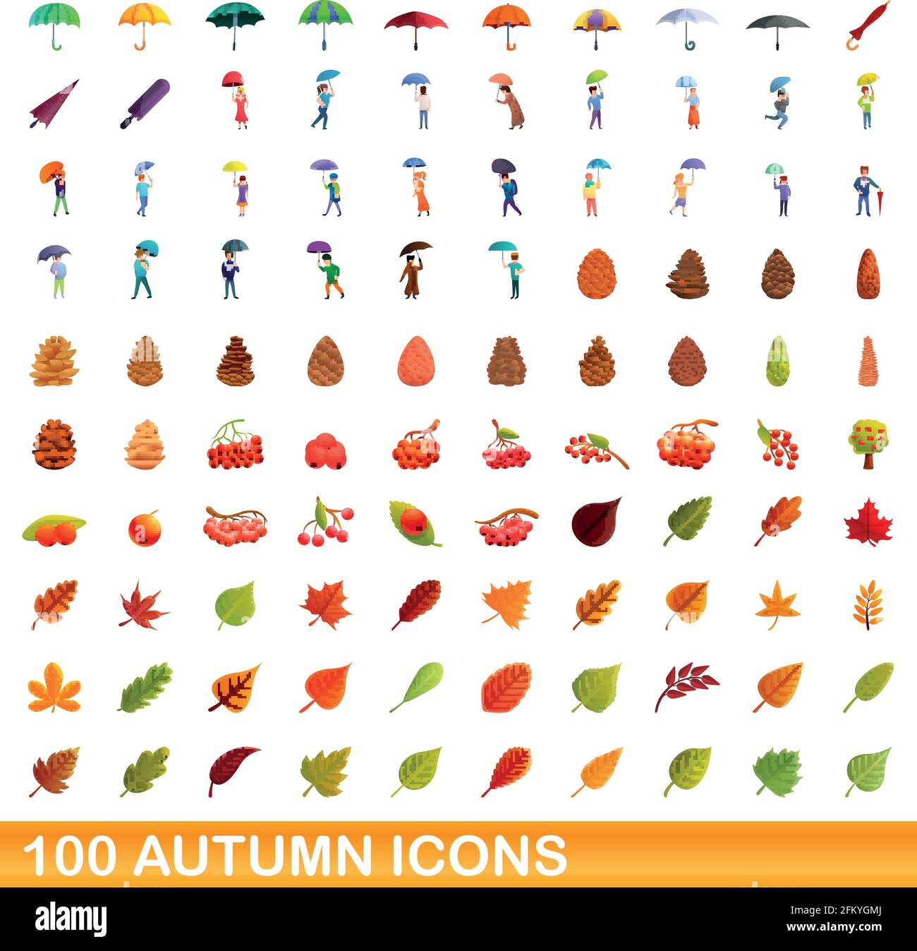100 autumn icons set. Cartoon illustration of 100 autumn icons vector ...