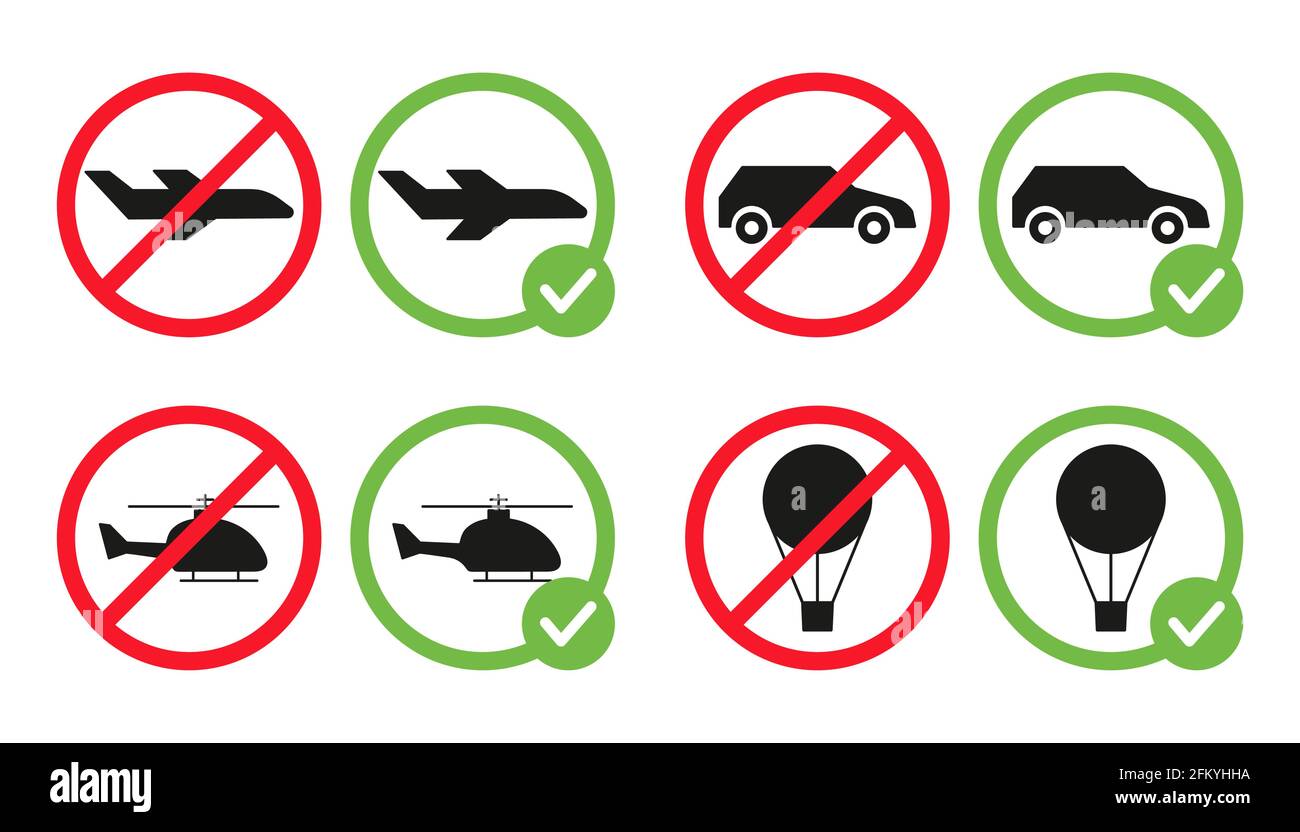 Different types of transport are allowed and prohibited vector flat