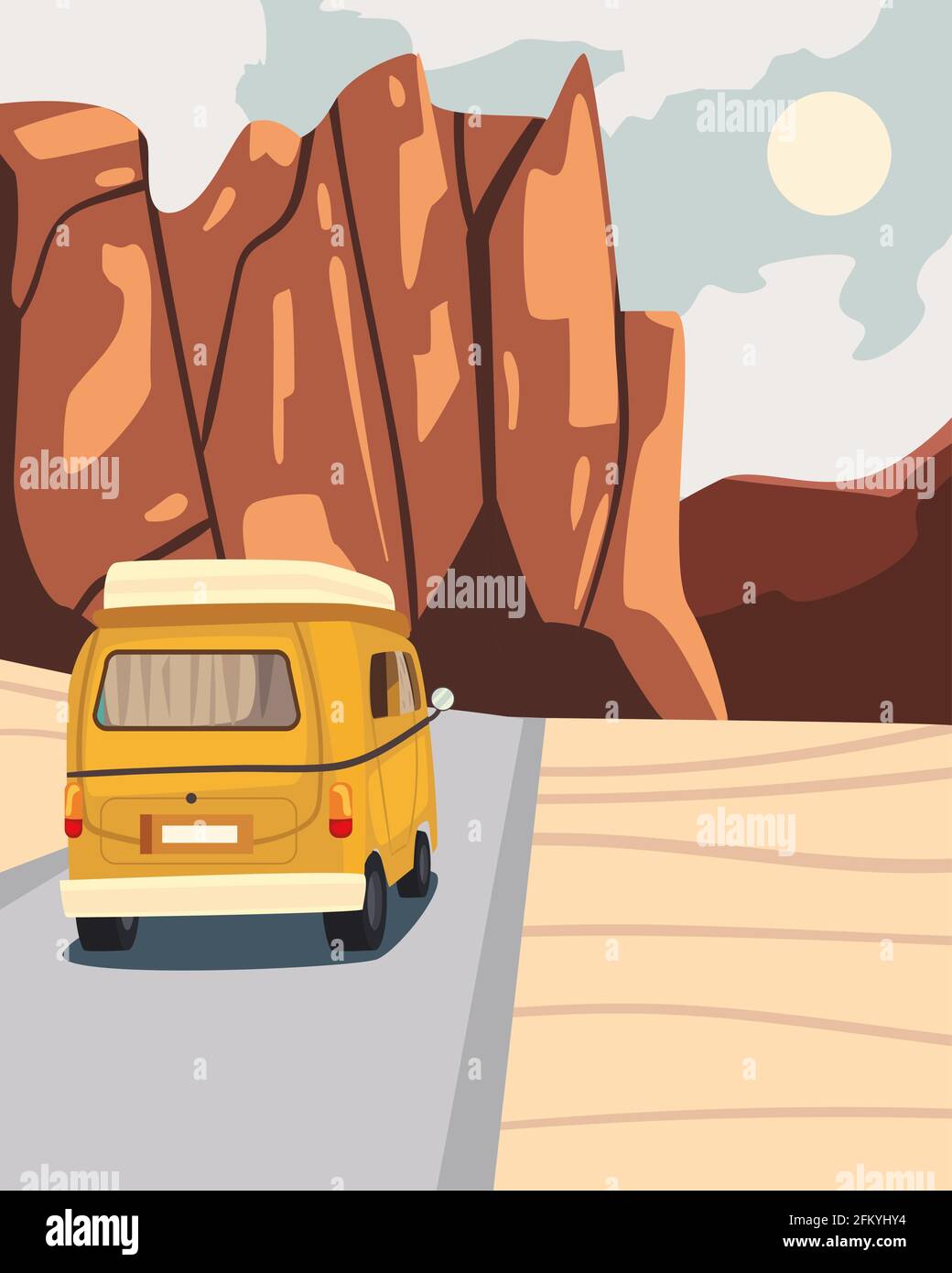 yellow camper trailer at landscape Stock Vector Image & Art - Alamy