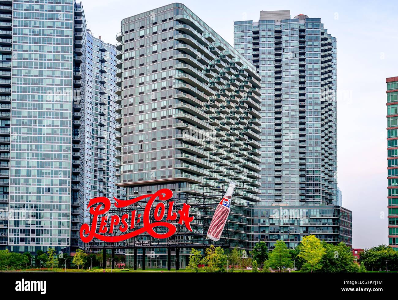 Pepsi Cola sign at Gantry Plaza State Park. Seventy six years old and 120 feet long, Queen's Pepsi Cola sign has long been a key landmark. Stock Photo