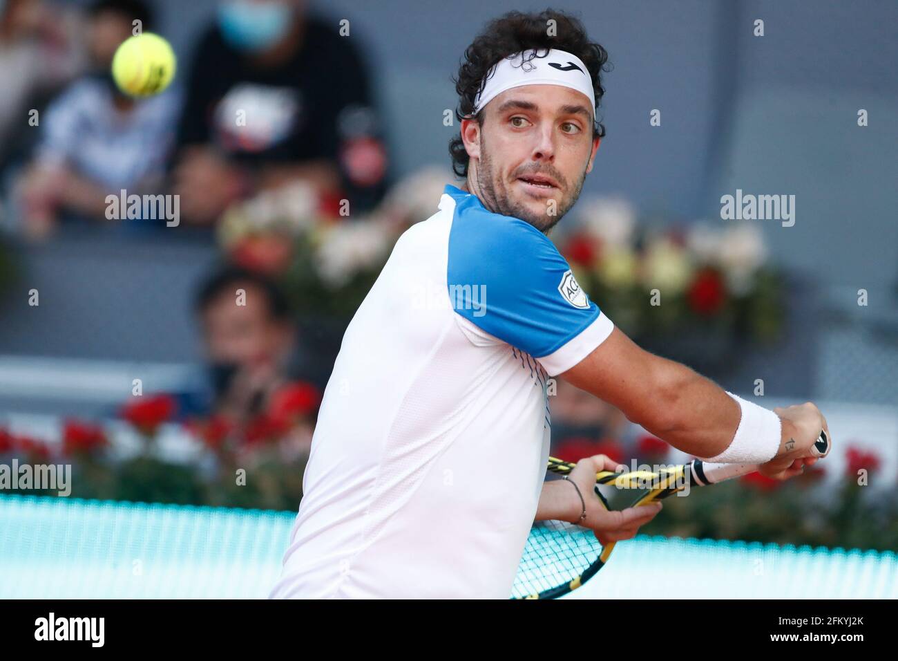 Madrid, Spain. 04th May, 2021. Marco Cecchinato of Italy in action during  his Men's Singles match, round of 64, against Roberto Bautista Agut of  Spain on the Mutua Madrid Open 2021, Masters