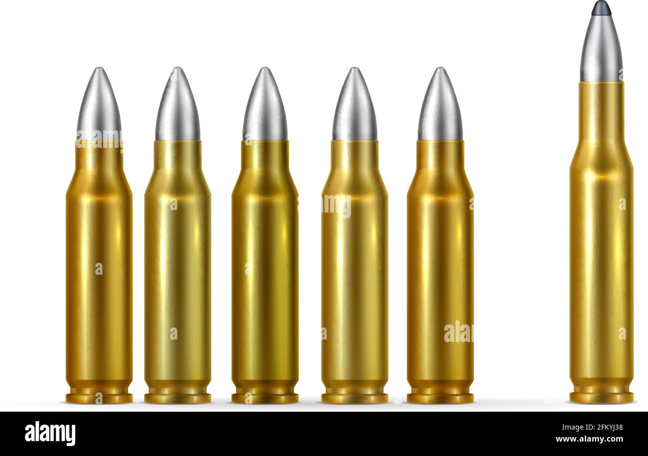 Gold bullets with steel tips realistic composition isolated on white ...