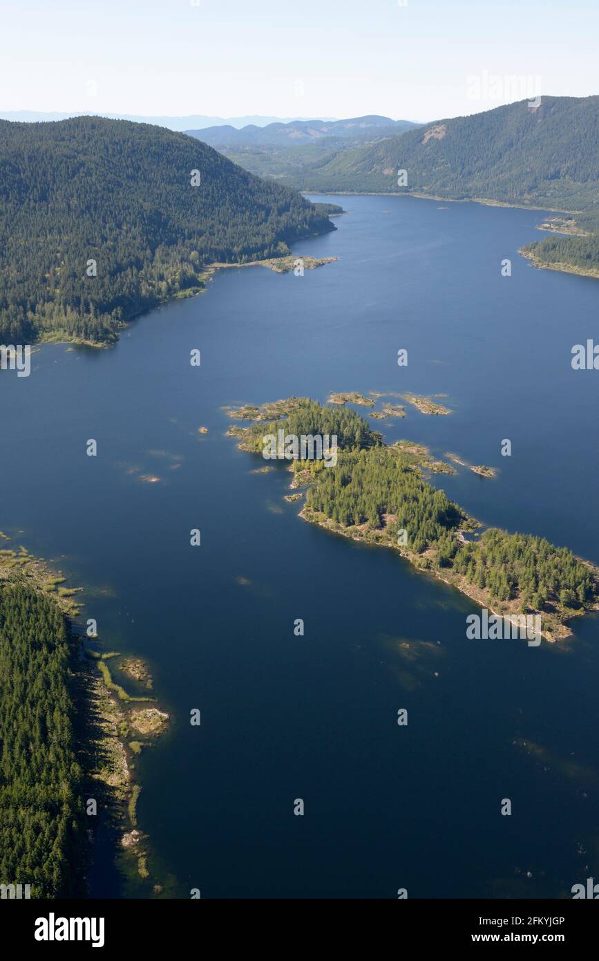 Aerial photo of the Sooke Lake Reservoir, Vancouver Island, British