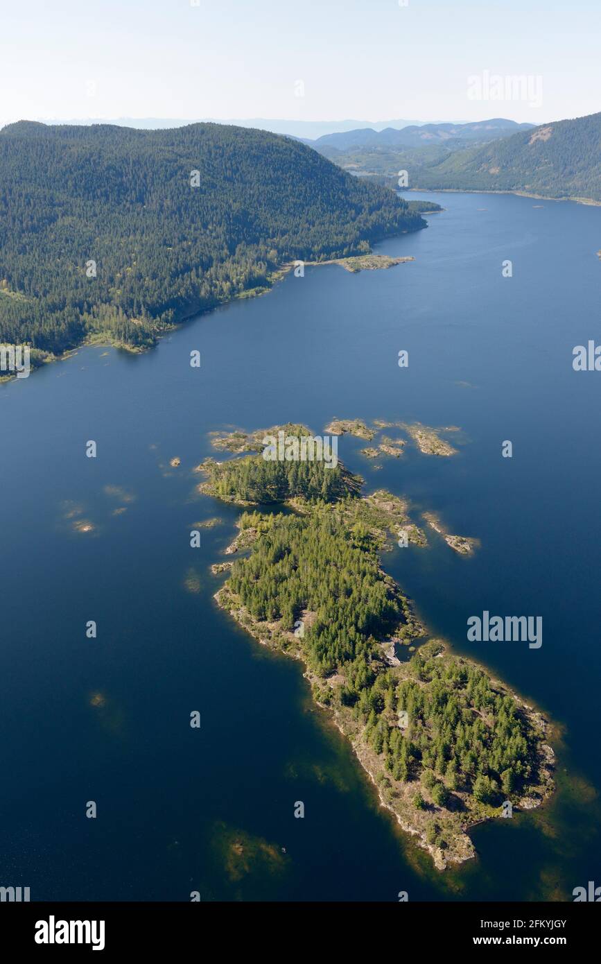Aerial photo of the Sooke Lake Reservoir, Vancouver Island, British