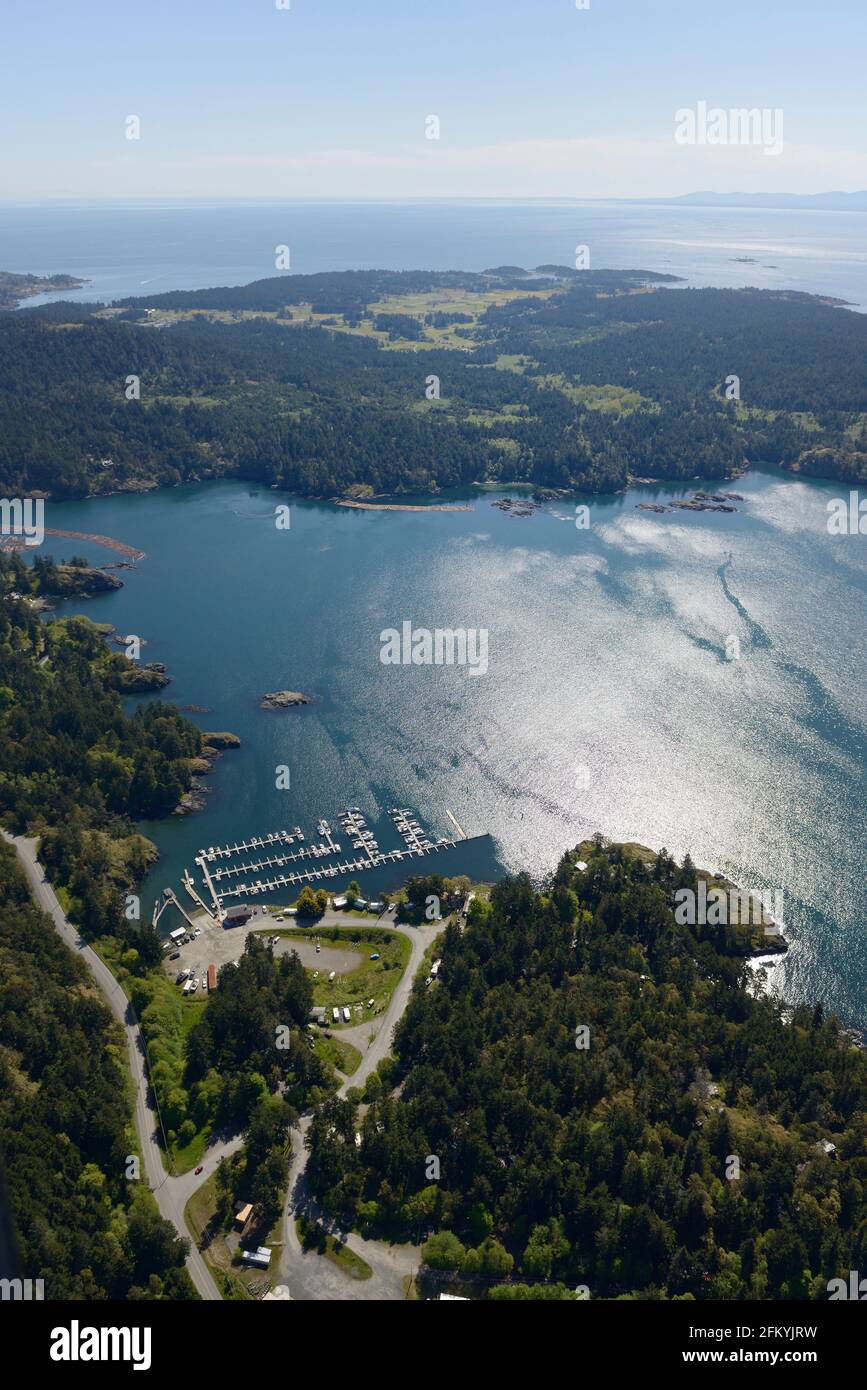 Cheanuh Marina, 4901B East Sooke Rd Beecher Bay IR 1,  Aerial Photo, Vancouver Island, British Columbia Stock Photo