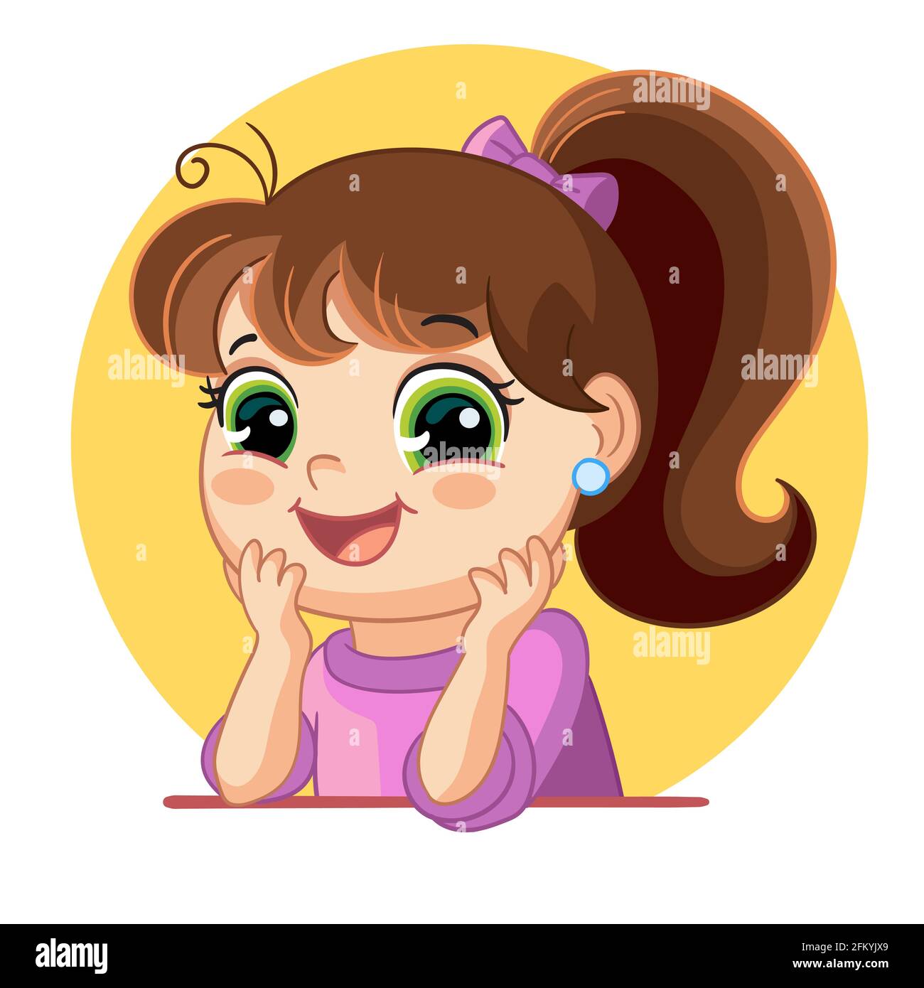Cute happy girl face emotion vector illustration. Cartoon character. Vector  illustration isolated on white. For avatar, stickers, print and design, po  Stock Vector Image & Art - Alamy