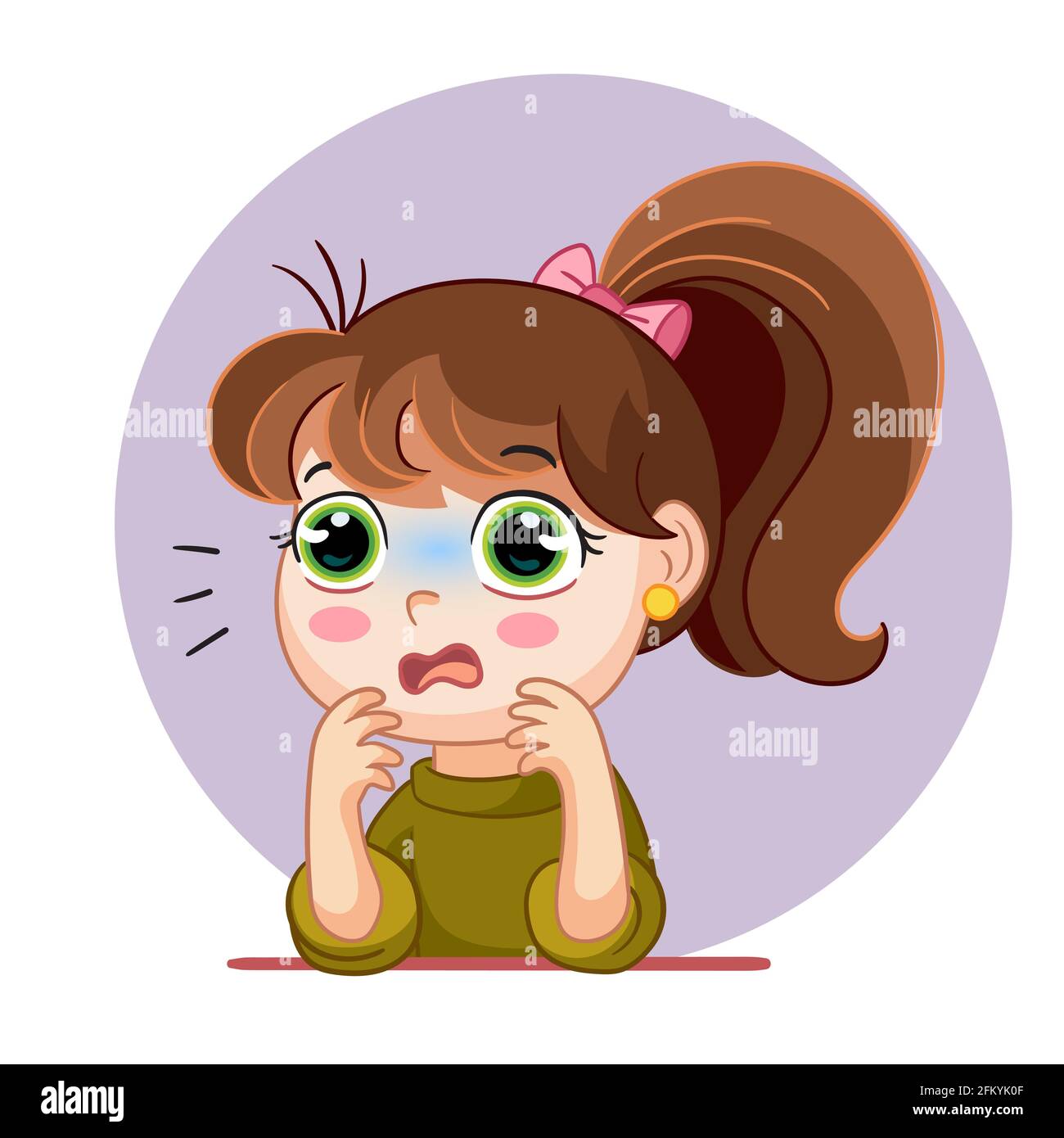 Cute scared girl face emotion vector illustration. Cartoon character.  Vector illustration isolated on white. For avatar, stickers, print and  design, p Stock Vector Image & Art - Alamy