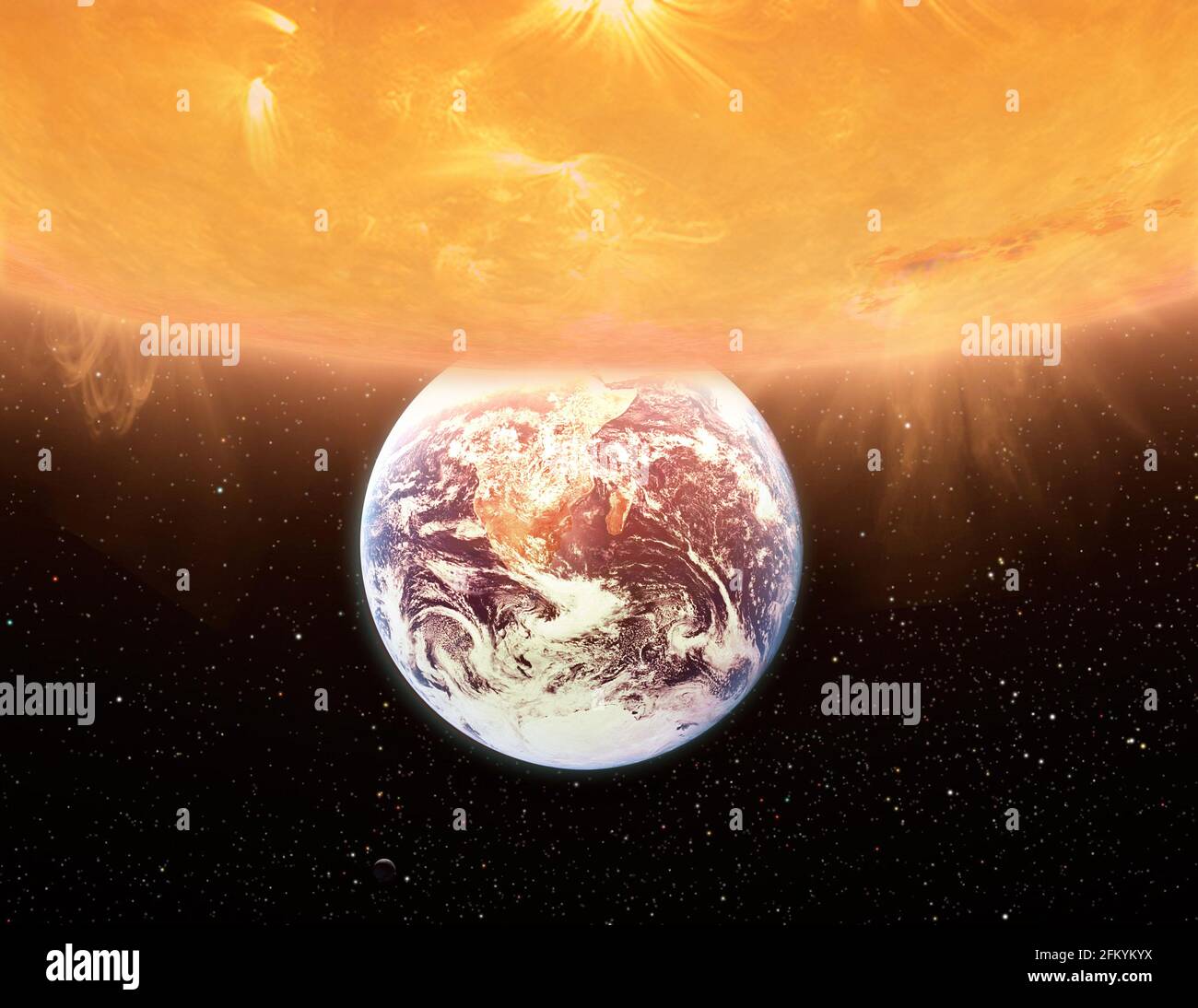 Earth in the rays of the Sun under the luminary. The elements of