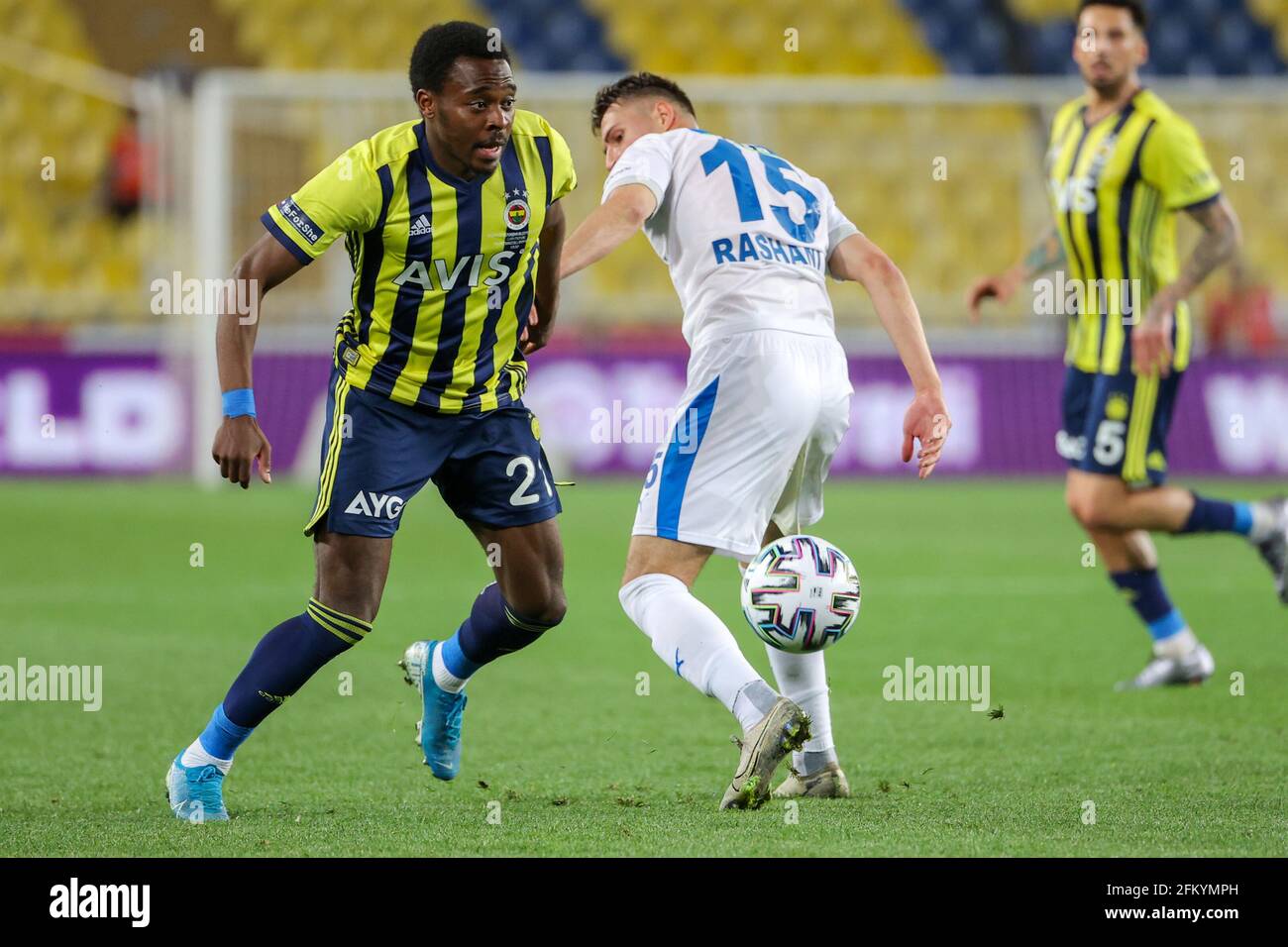 Istanbul Turkey May 3 Bright Osayi Samuel Of Fenerbahce Sk Battles For Posession With Elbasan Rashani Of Bb Erzurumspor During The Super Lig Match Stock Photo Alamy