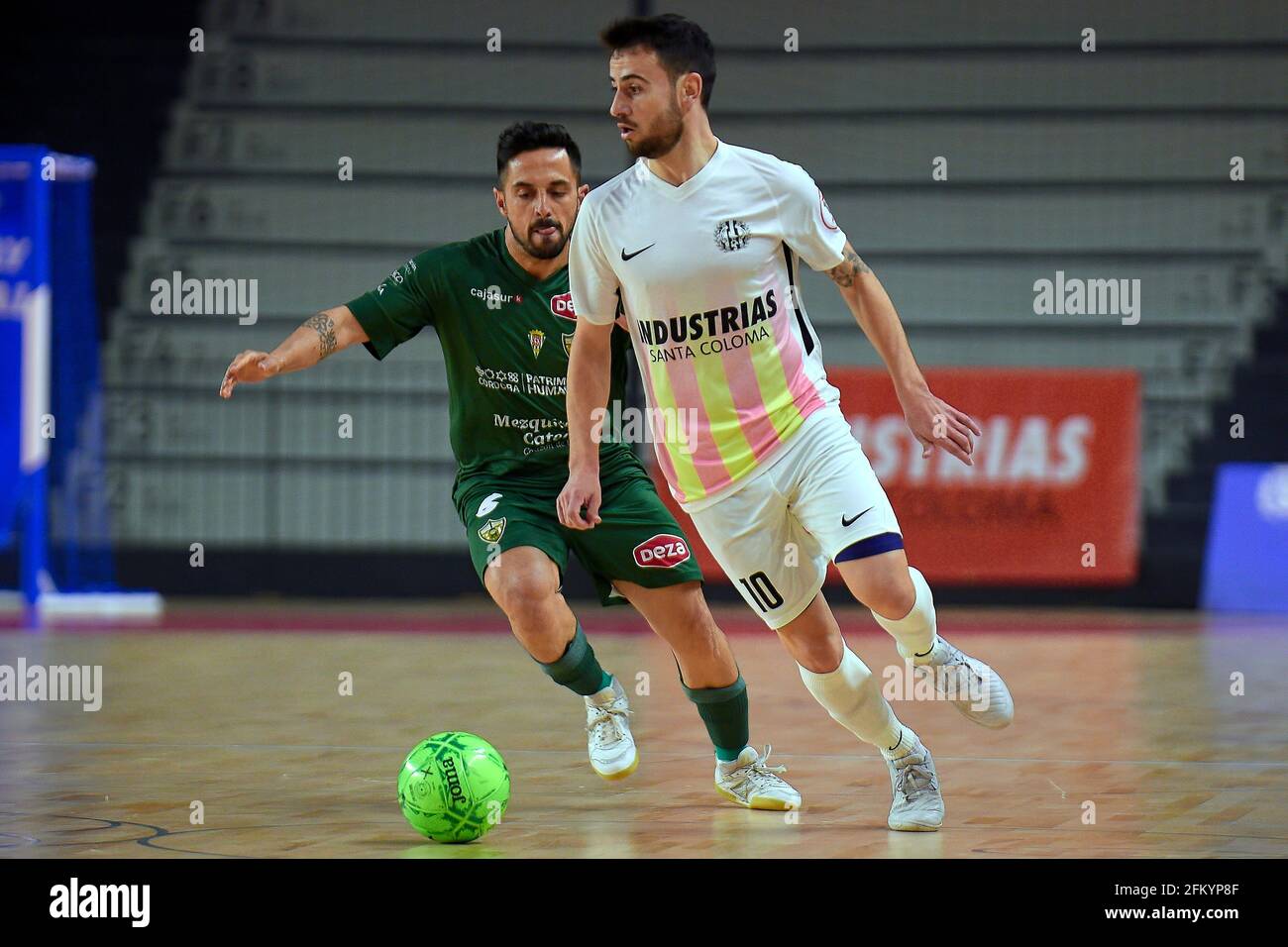 Sergio Sierra Sepe of Industrias Santa Coloma and Jesus Antonio Solano of  Cordoba Patrimonio during the LNFS Primera División match between  Industrias Santa Coloma and Cordoba Patrimonio played at Polideportivo  Nuevo on
