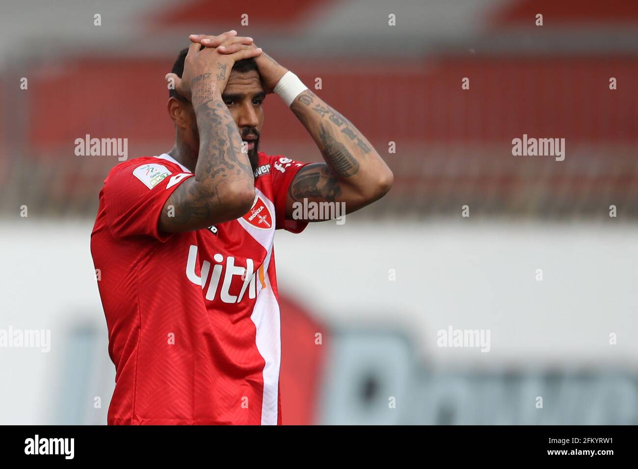 Monza, , 4th May 2021. Kevin Prince-Boateng of AC Monza reacts after going close to scoring during the Serie B match at U-Power Stadium, Monza. Picture credit should read: Jonathan Moscrop / Sportimage Stock Photo