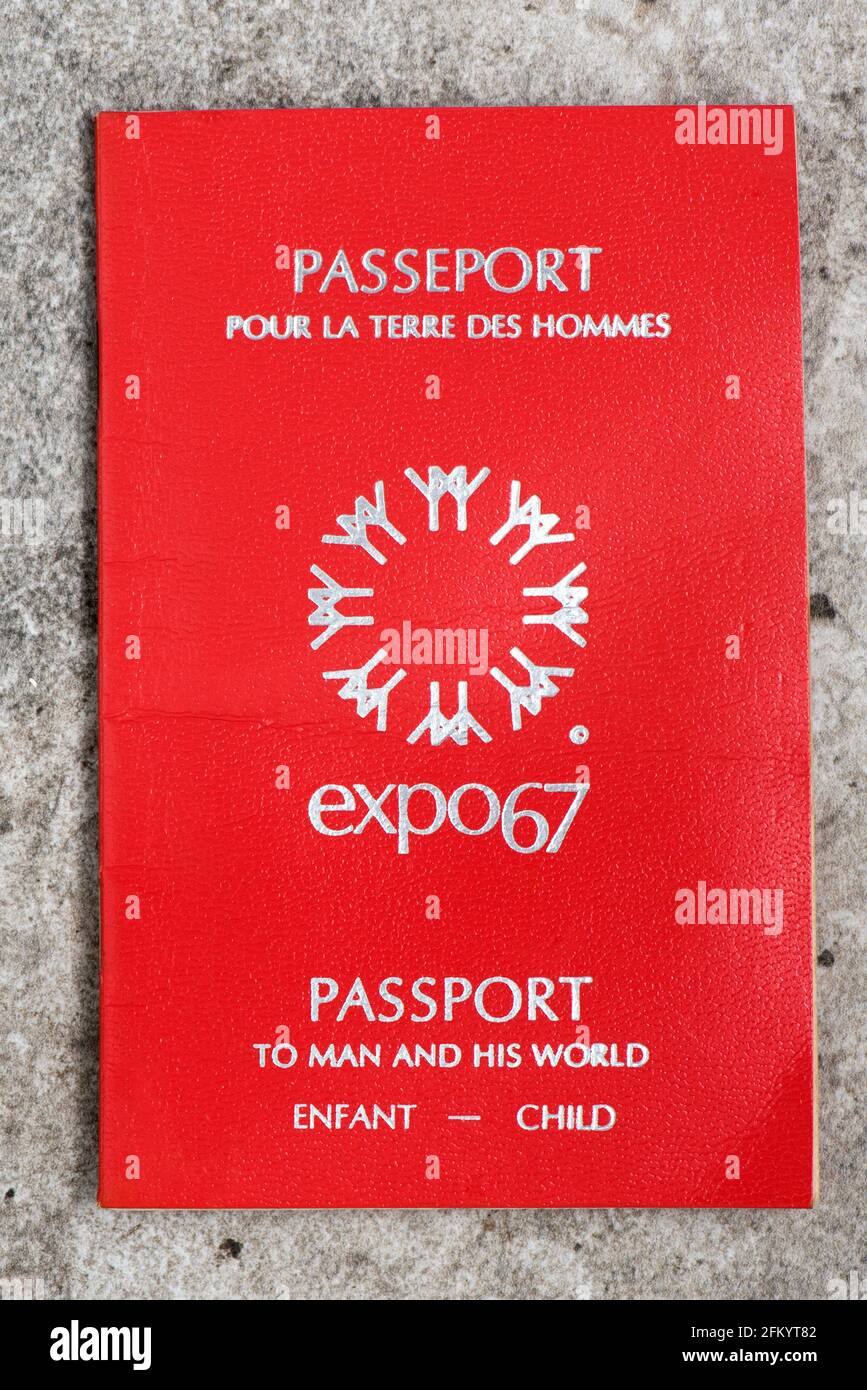 Original child's passport for Expo 67 World's Fair in Montreal. Stock Photo