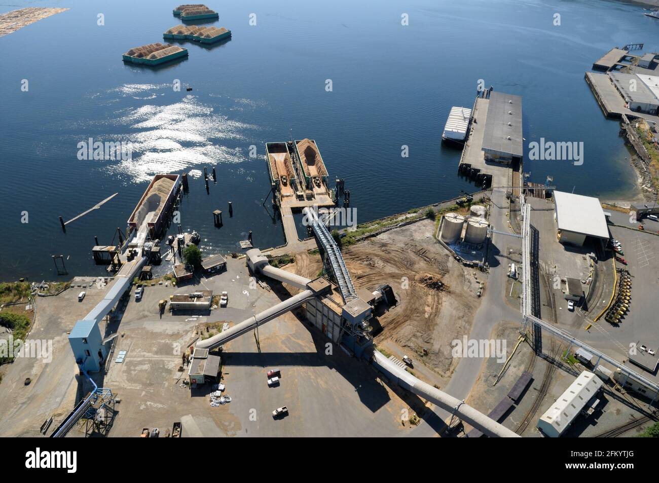 Aerial photograph of conveyer belts at the Catalyst Paper Mill, Crofton