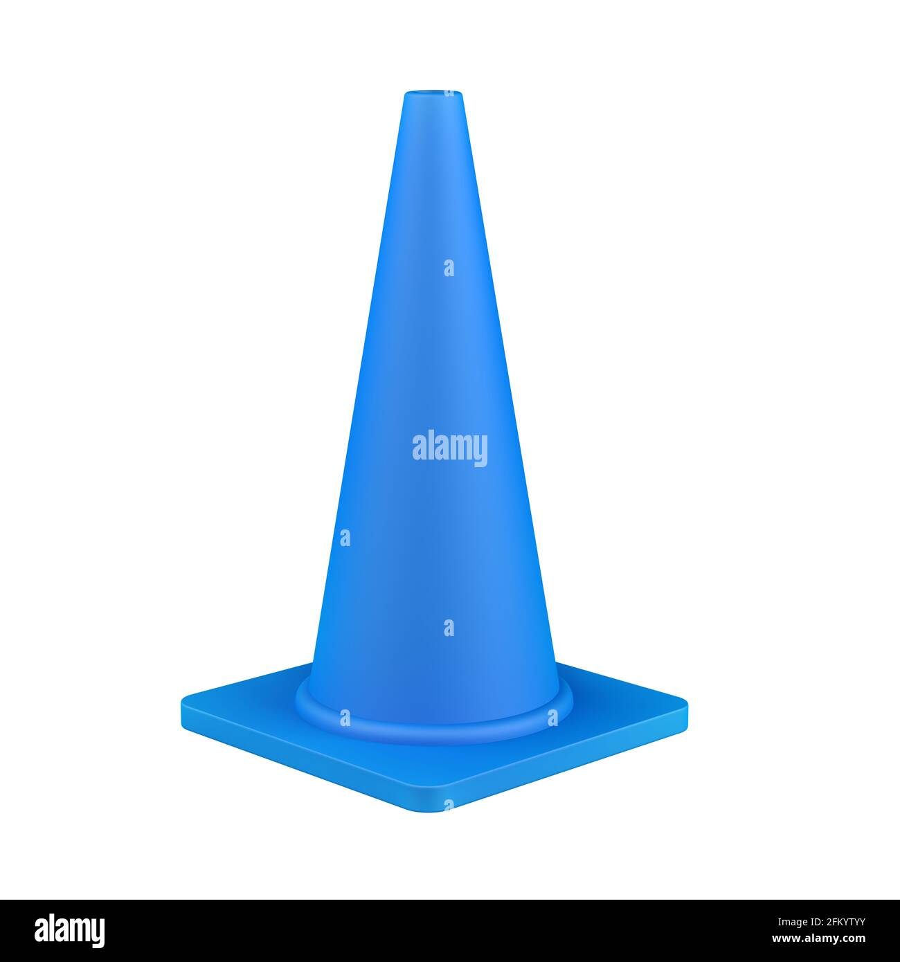 Blue traffic cone isolated on white background. Cone-shaped markers. 3d illustration. Stock Photo