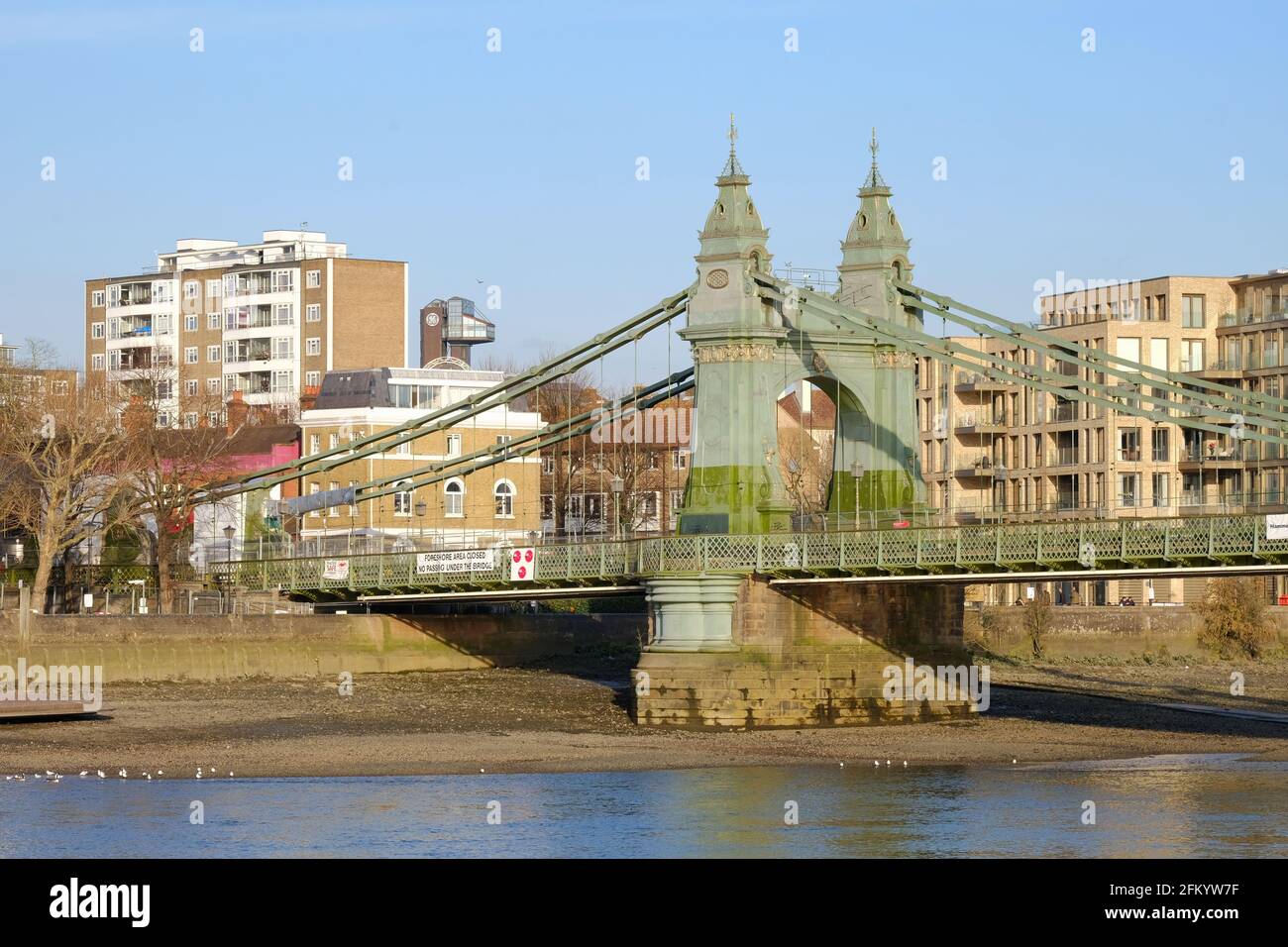 The northern section of Hammersmith Bridge. The bridge has been closed to vehicles since April 2019 and to pedestrians August 2020. Stock Photo