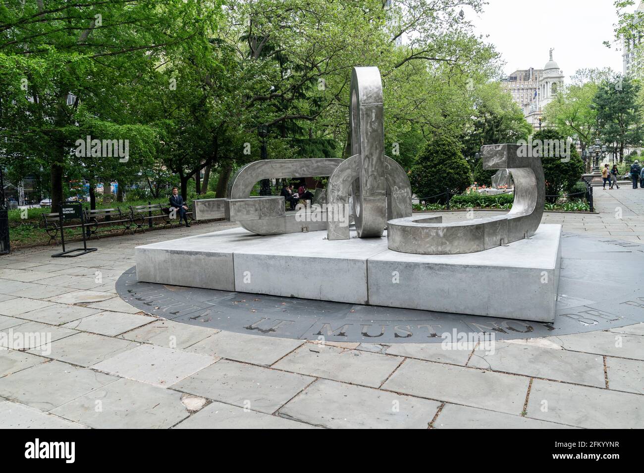 New York, NY - May 4, 2021: Unveiling of sculptures Brighter Days by Melvin Edwards at CIty Hall Park sponsored by Public Art Fund Stock Photo
