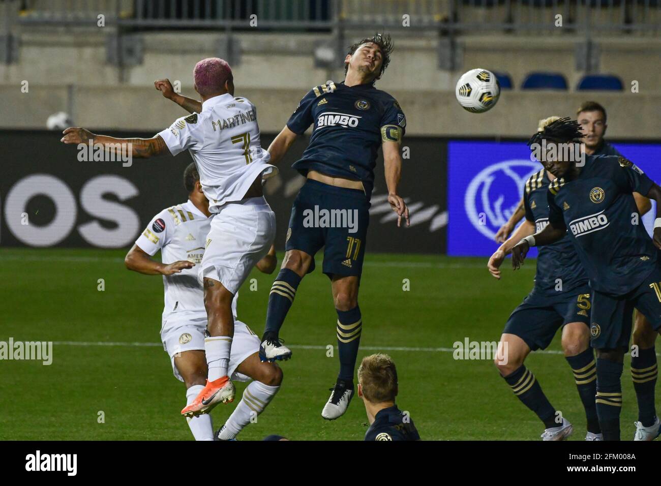 Philadelphia, PA, USA - 4th, May, 2021 - Joef Martinez and Alejandro Bedoya compete for a header during a 1-1 2nd leg tie. the Philadelphia Union advance to the semi-finals with a 4-1 aggregate score. Credit: Don Mennig/Alamy Live News Stock Photo