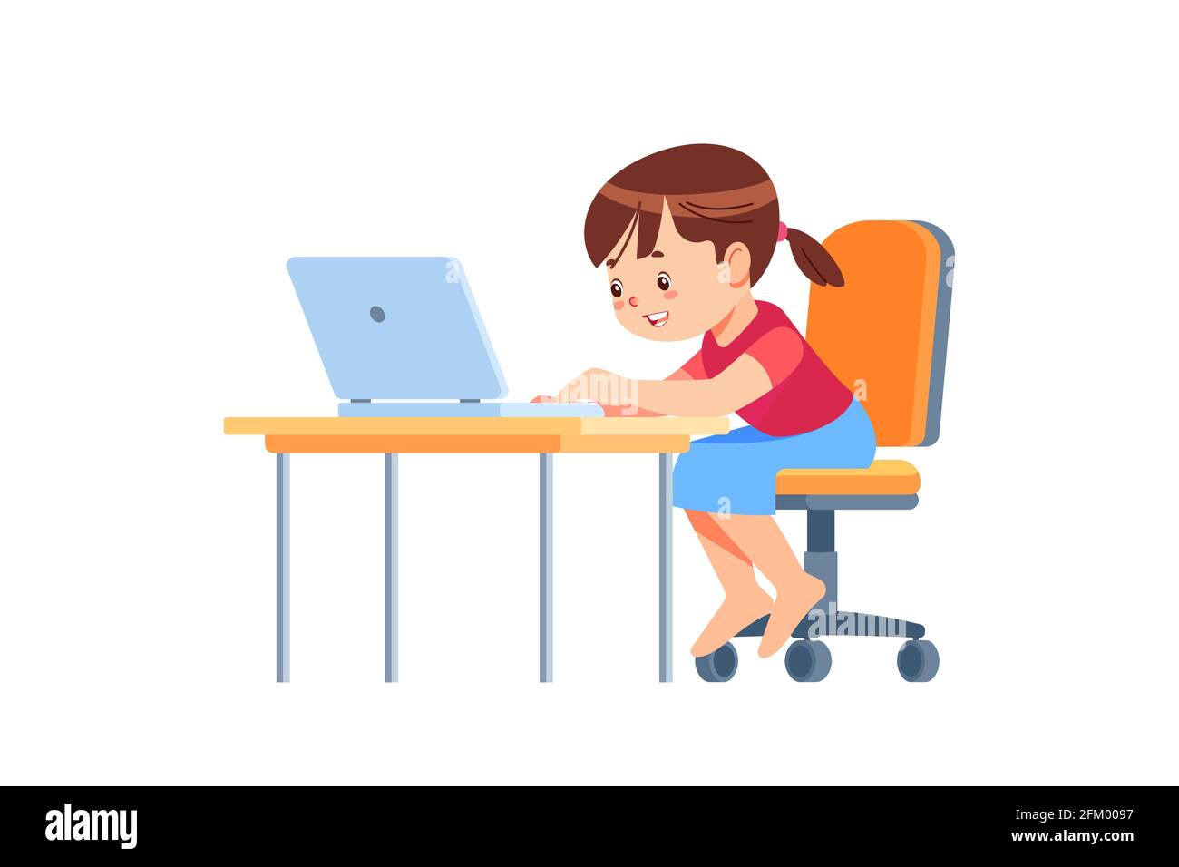 Children learn english online at home. Homeschooling and distance education  for kids. Girl student study online with video call teacher. Cartoon Stock  Vector Image & Art - Alamy