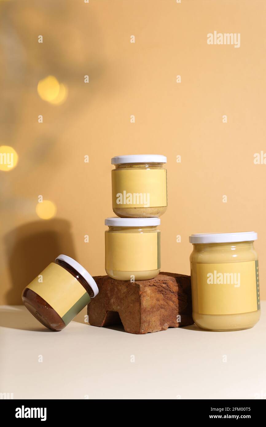peanut butter in closed jar Stock Photo