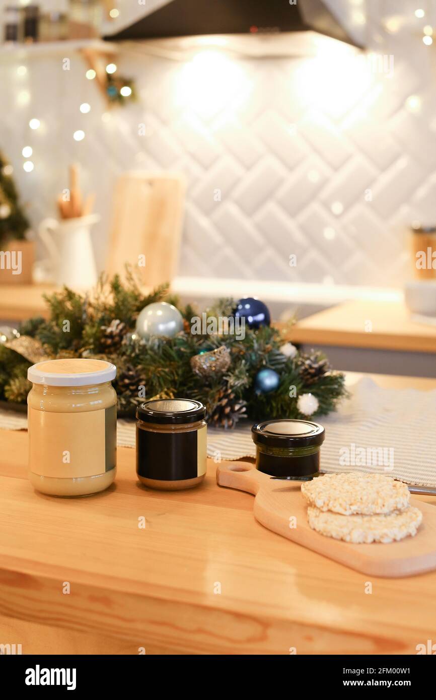 peanut butter in closed jar Stock Photo