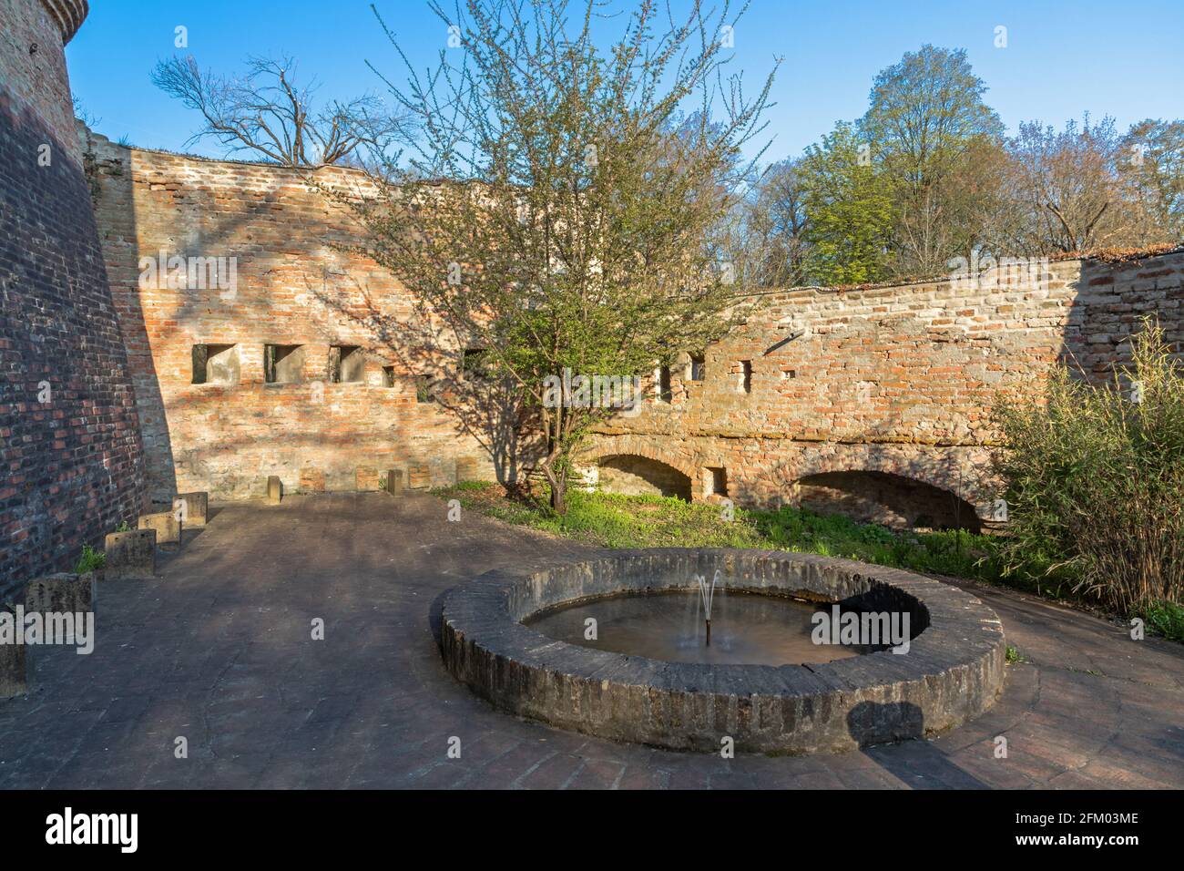 Lueginsland, part of the medieval city wall in Augsburg, Bavaria, Germany Stock Photo